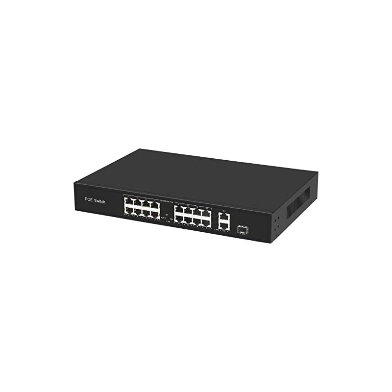 Pro Grade 300W 18 Port Power Over Ethernet Network Switch 16 154W PoE + 2 RJ45 Uplink + 1 SFP Fiber Ports IEEE 8023afat PlugampPlay 330ft Internal Power Supply