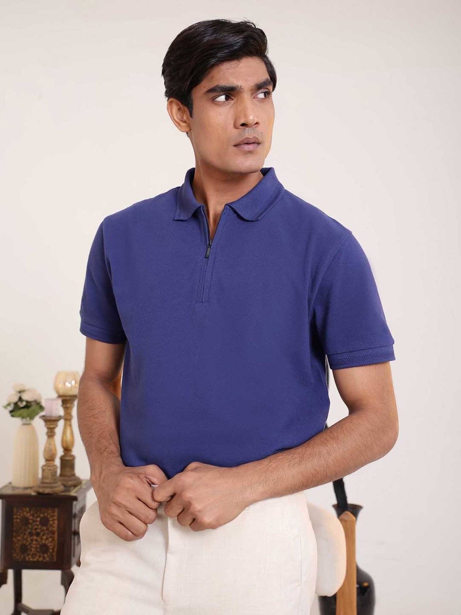 SUBTRACT Indigo Purple Regular Fit Cotton Polo T-Shirt