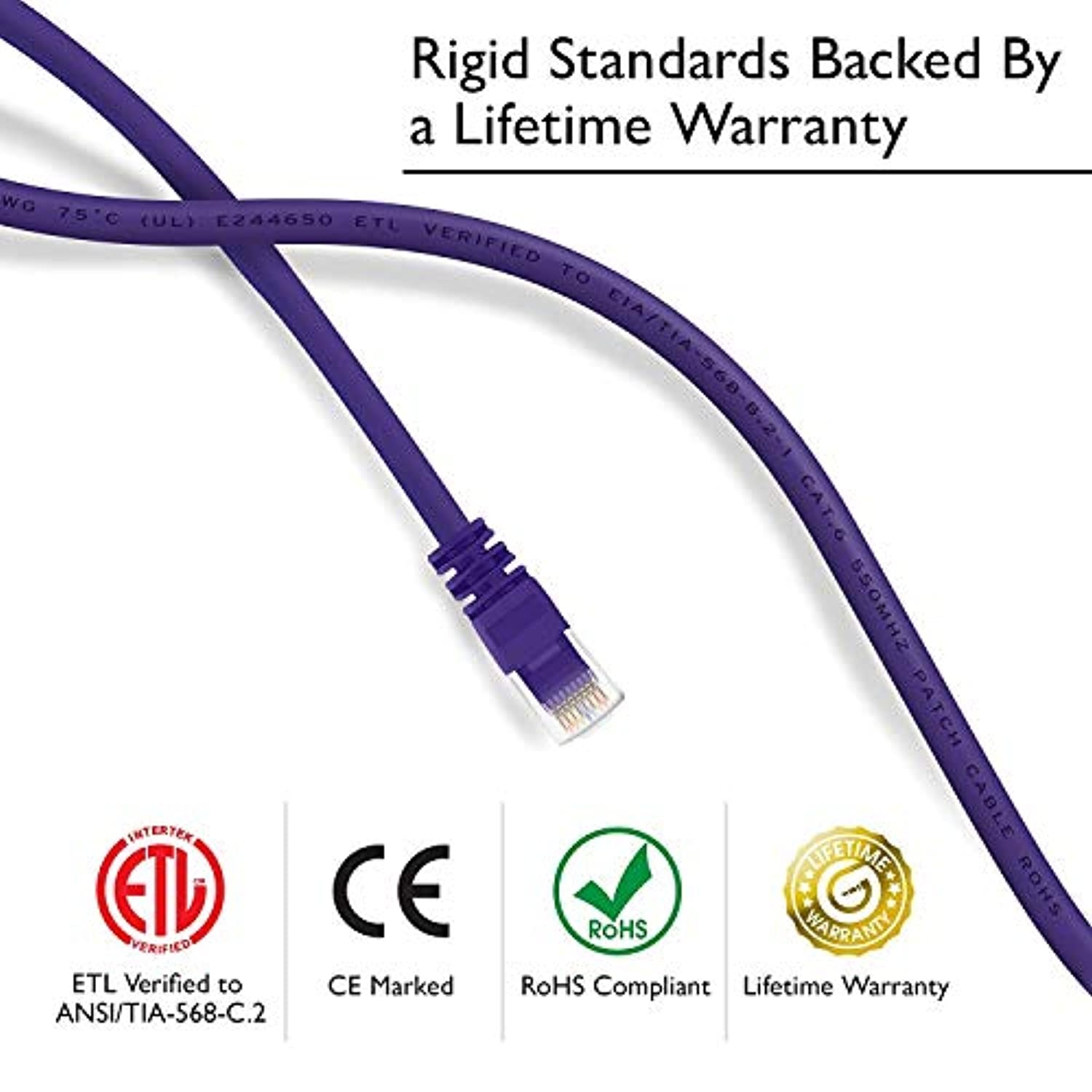 GearIT 10 Pack, Cat 6 Ethernet Cable Cat6 Snagless Patch 7 Feet - Computer LAN Network Cord, Purple - Compatible with 10 Port Switch POE 10port Gigabit