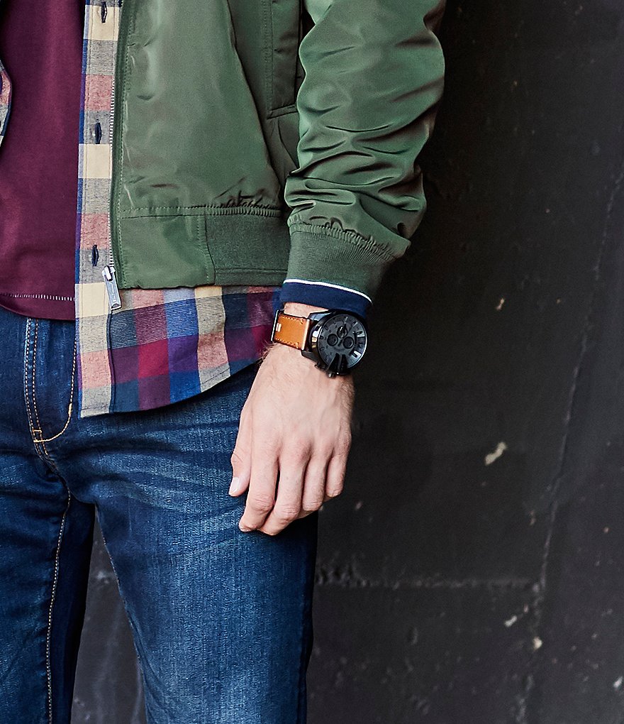 Diesel Mega Chief Chronograph & Date Leather-Strap Watch