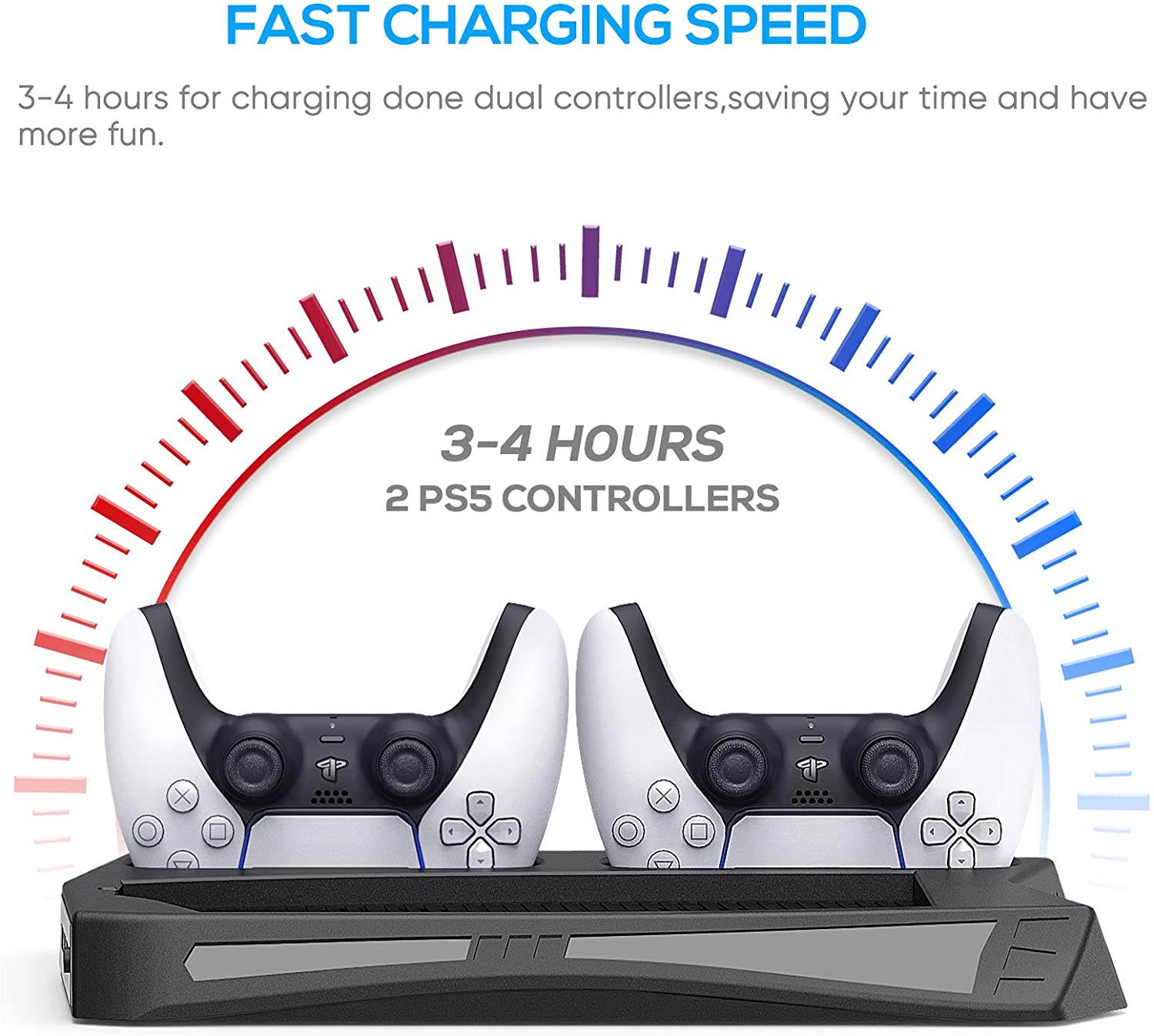 PS5 Vertical Stand Cooling Fan, Playstation 5 Accessories Controller Charge Station with Dual Controllers 3 Ports Charger Dock, Compatible with PS5 UHD and PS5 Digital Edition
