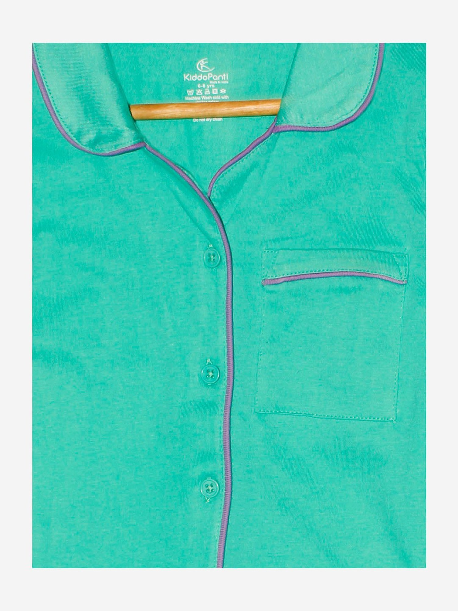 Kiddopanti Girls Green Printed Shirt with Pyjamas