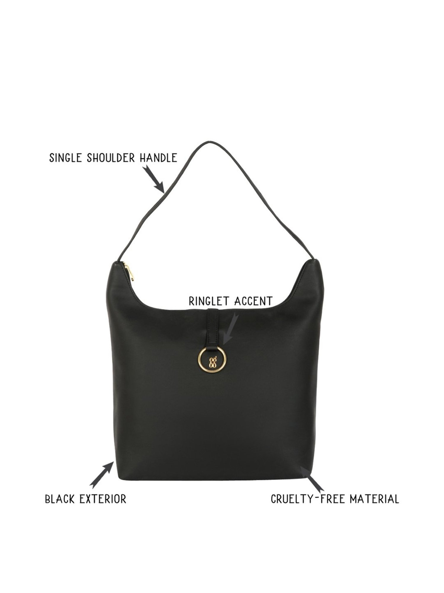 Baggit Black Solid Medium Hobo Handbag