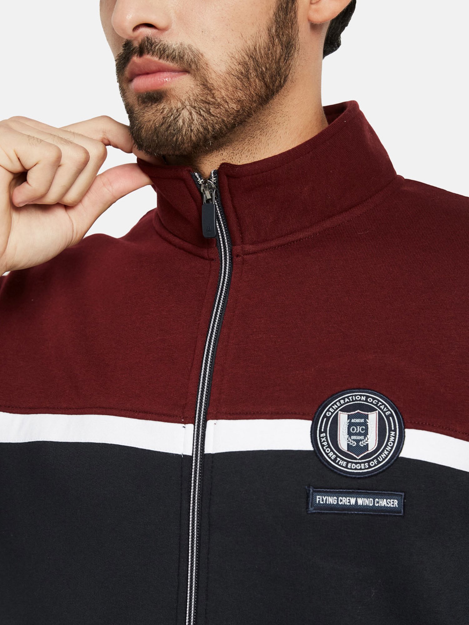 Octave Maroon & Navy Regular Fit High Neck Tracksuit