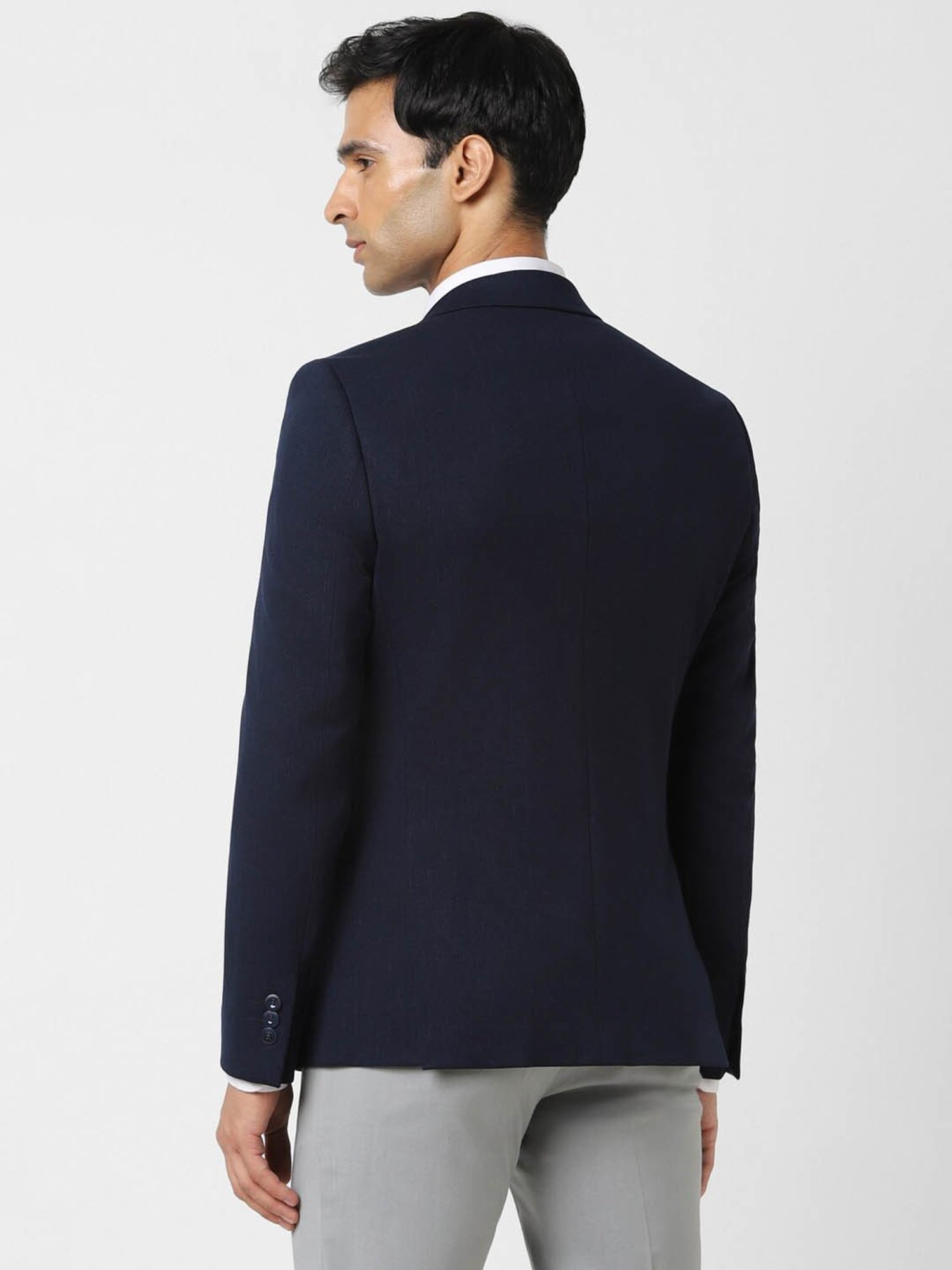 V Dot Navy Blue Skinny Fit Blazer
