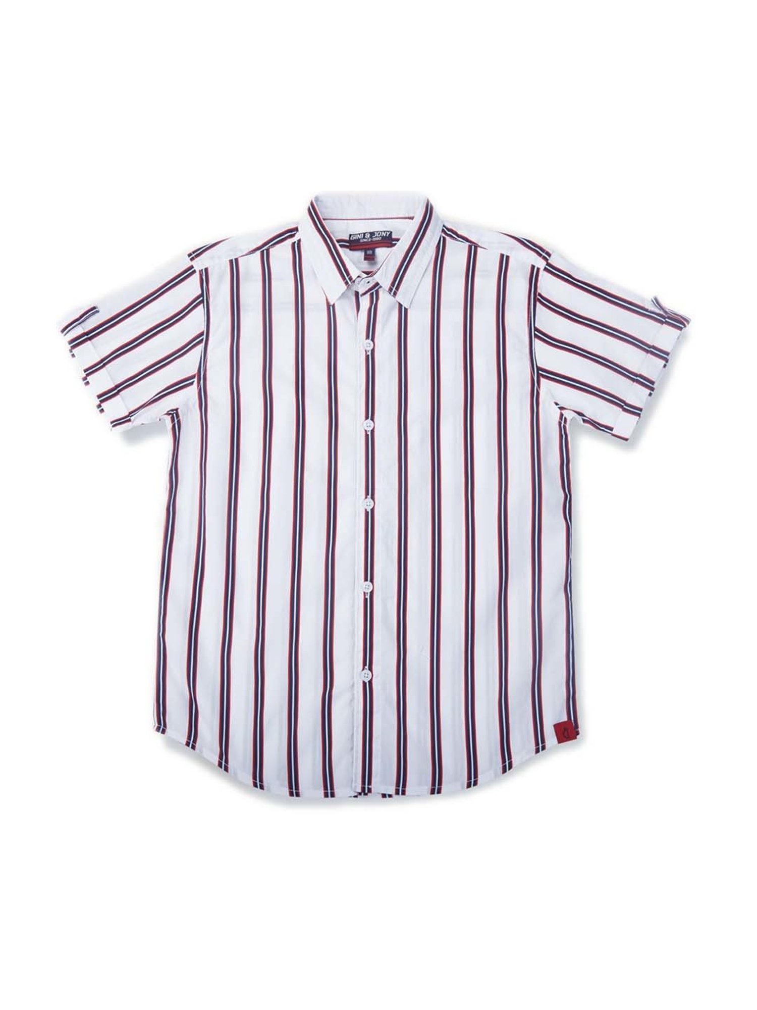 Gini & Jony Kids White & Blue Cotton Striped Shirt