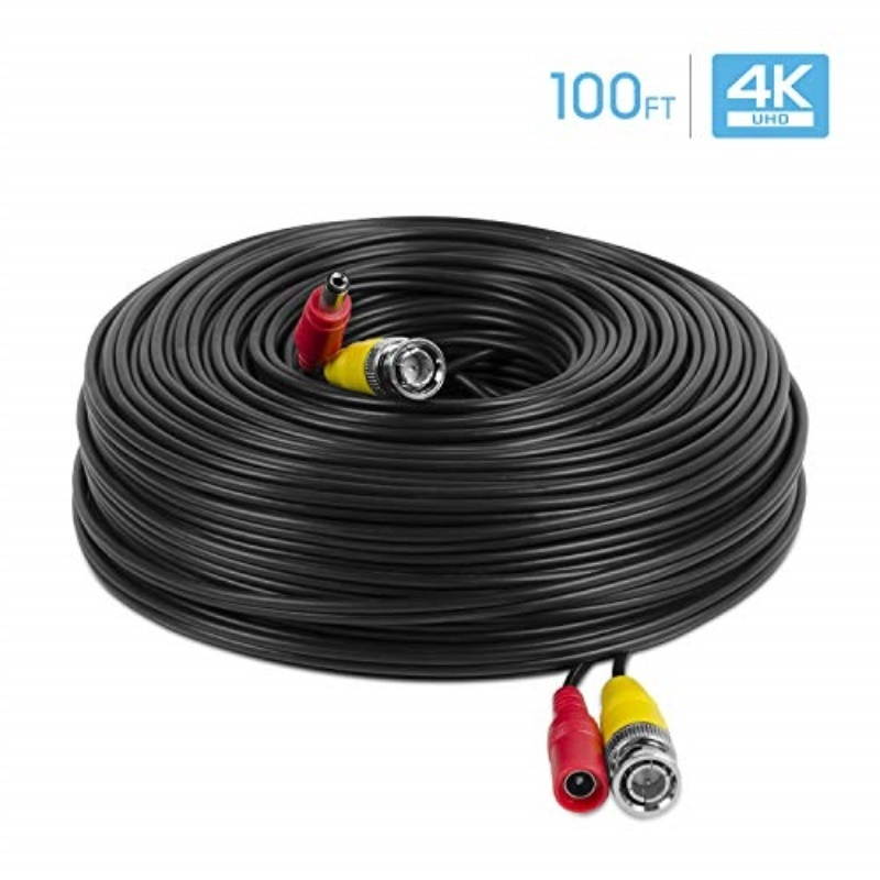 Amcrest 4K Security Camera Cable 100FT BNC Cable, Camera Wire CCTV, Pre-Made All-in-One Video and Power Cable for Security Camera, HDCVI, HDTVI Camera, Analog, DVR (SCABLE4K100B-PP)