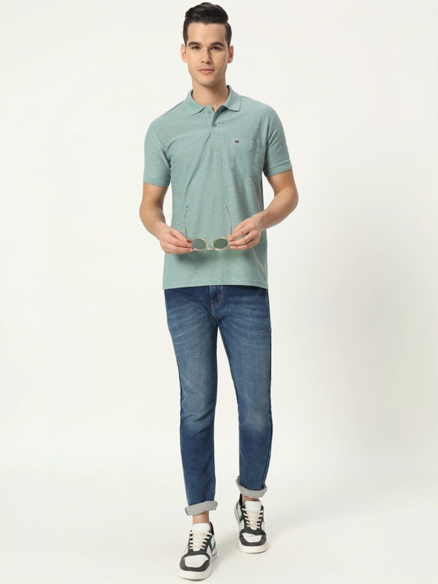 Tab91 Green Regular Fit Printed Polo T-Shirts