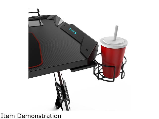 Eureka Ergonomic R1-S Gaming Desk with RGB Lighting, Carbon Fiber Texture, Cup Holder, and Headphone Hook