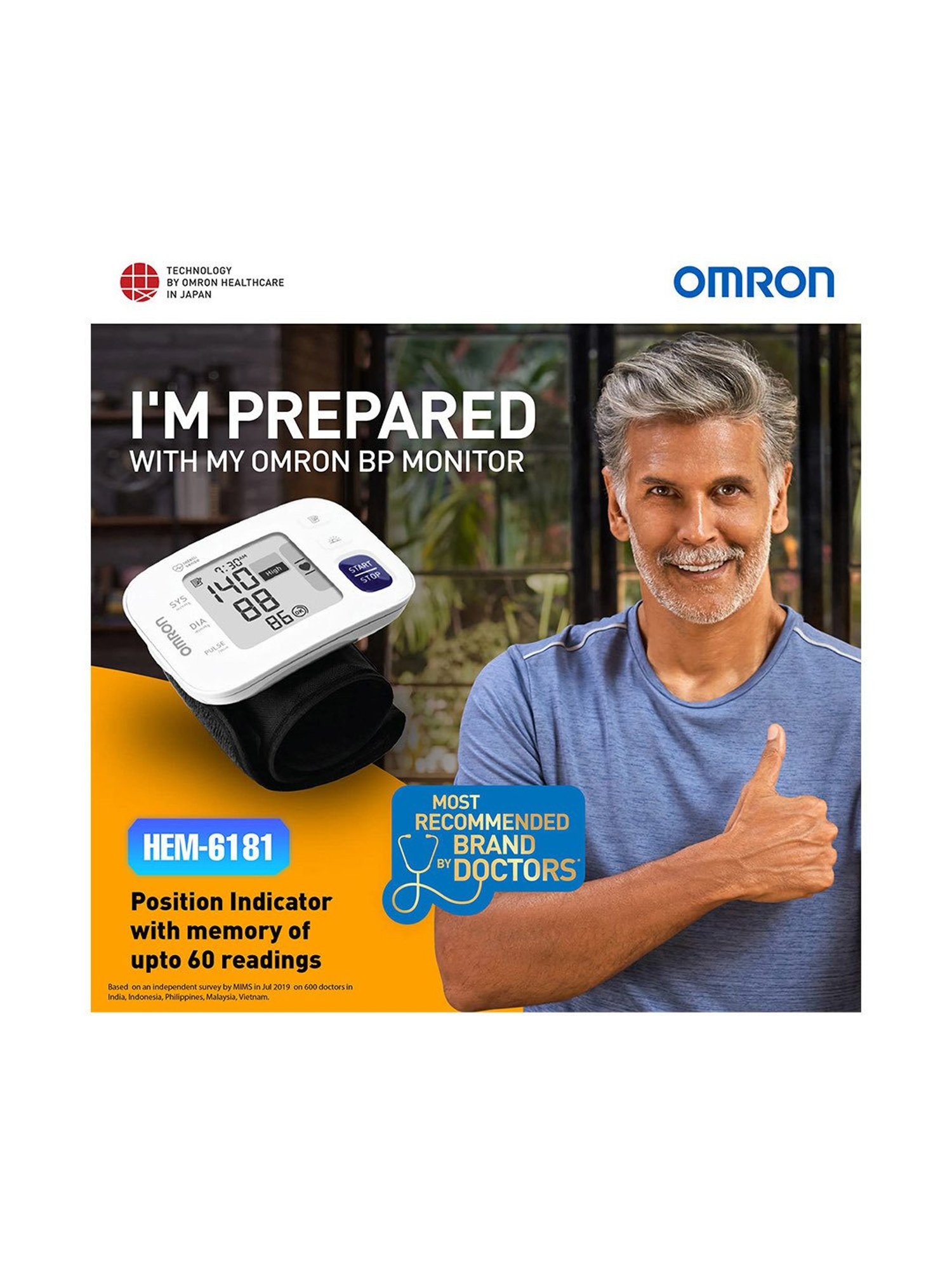 Omron HEM-6181 Fully Automatic Wrist Blood Pressure Monitor (White)