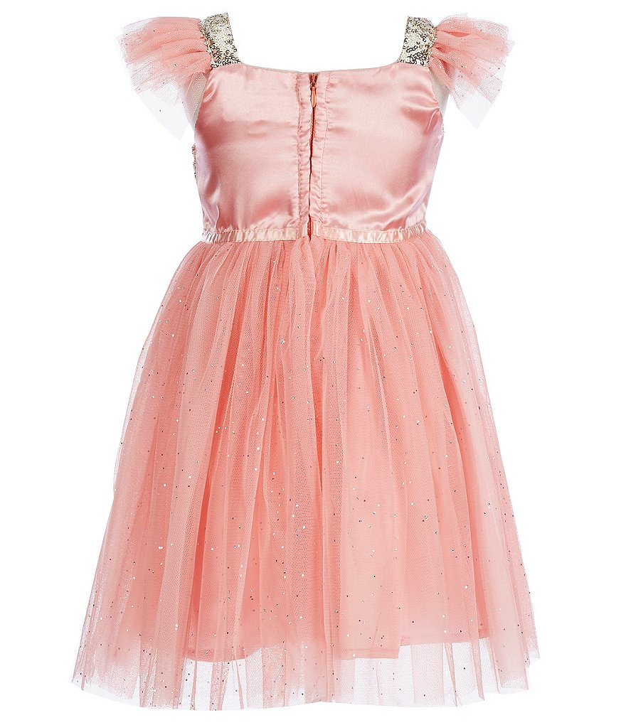 Popatu Little Girls 2-6 Glitter Flutter-Sleeve Tulle Dress