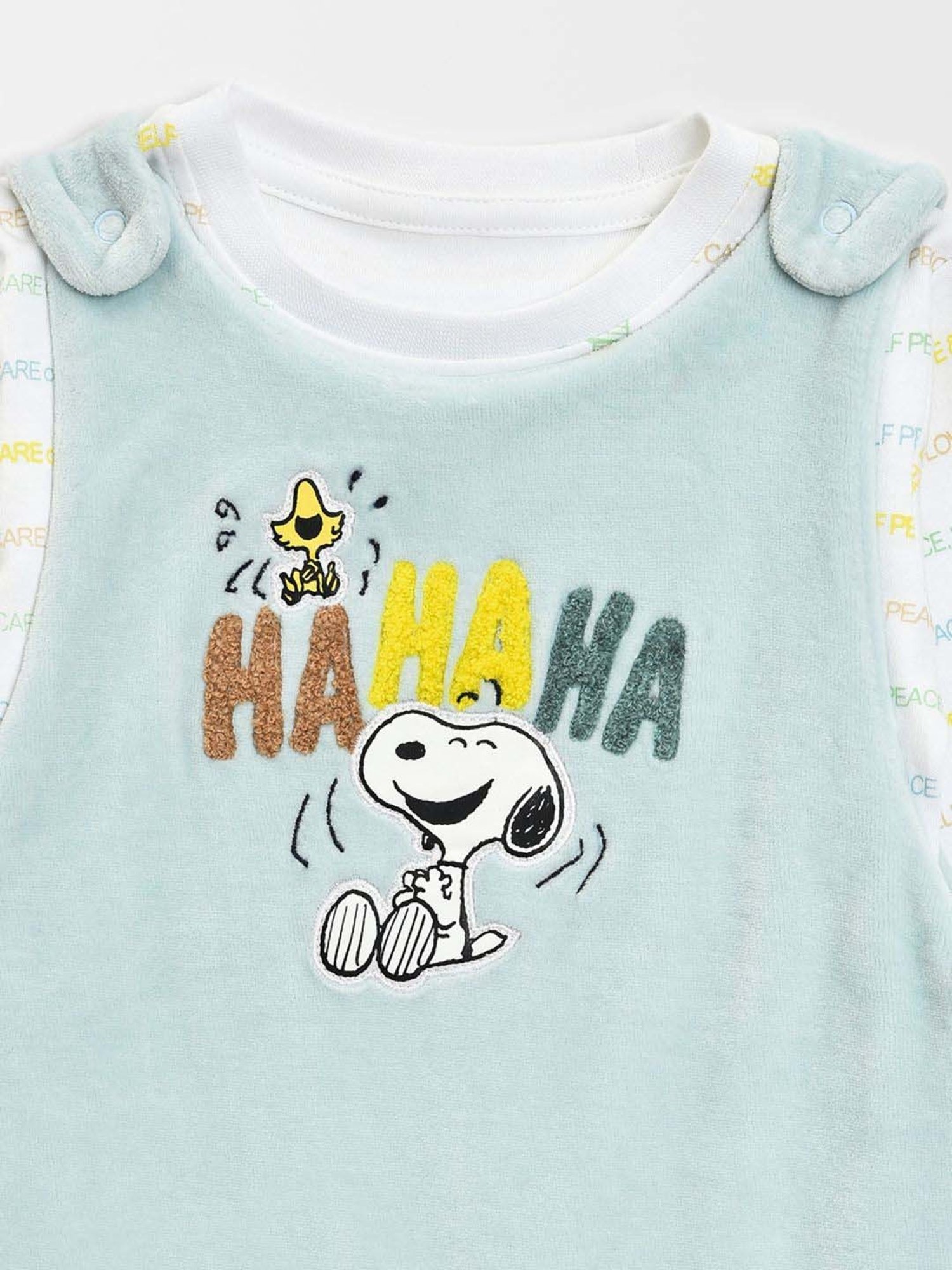 MiArcus Kids PEANUTS Sky Blue & White Printed Full Sleeves Onesie Set