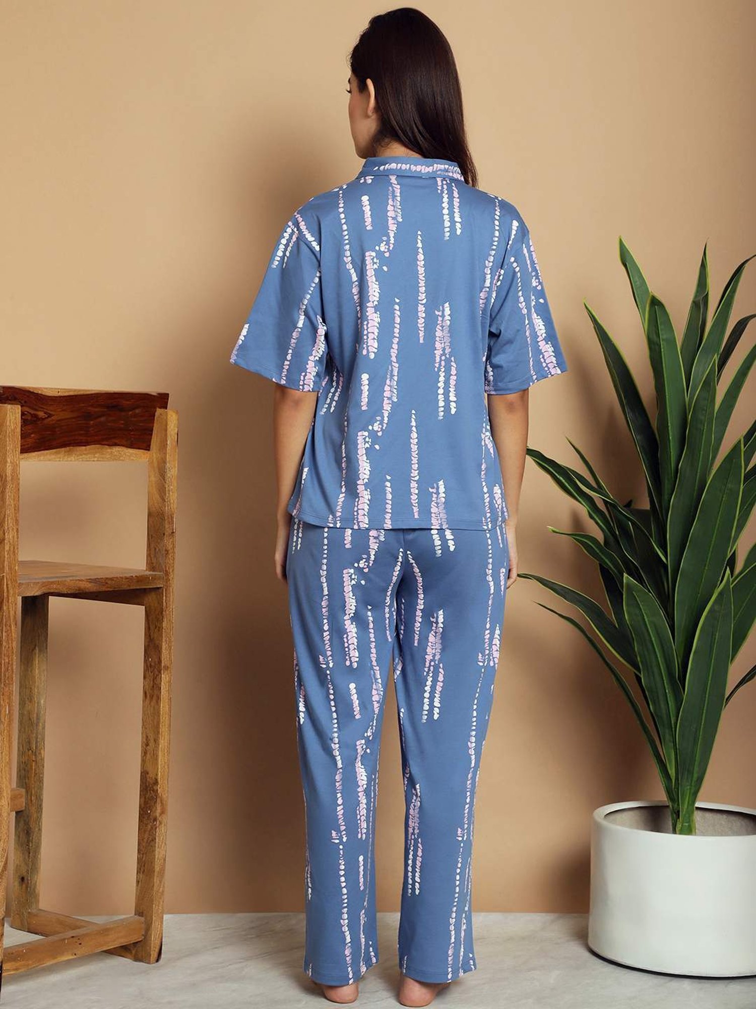 Kanvin Blue Cotton Printed Shirt Pyjamas Set