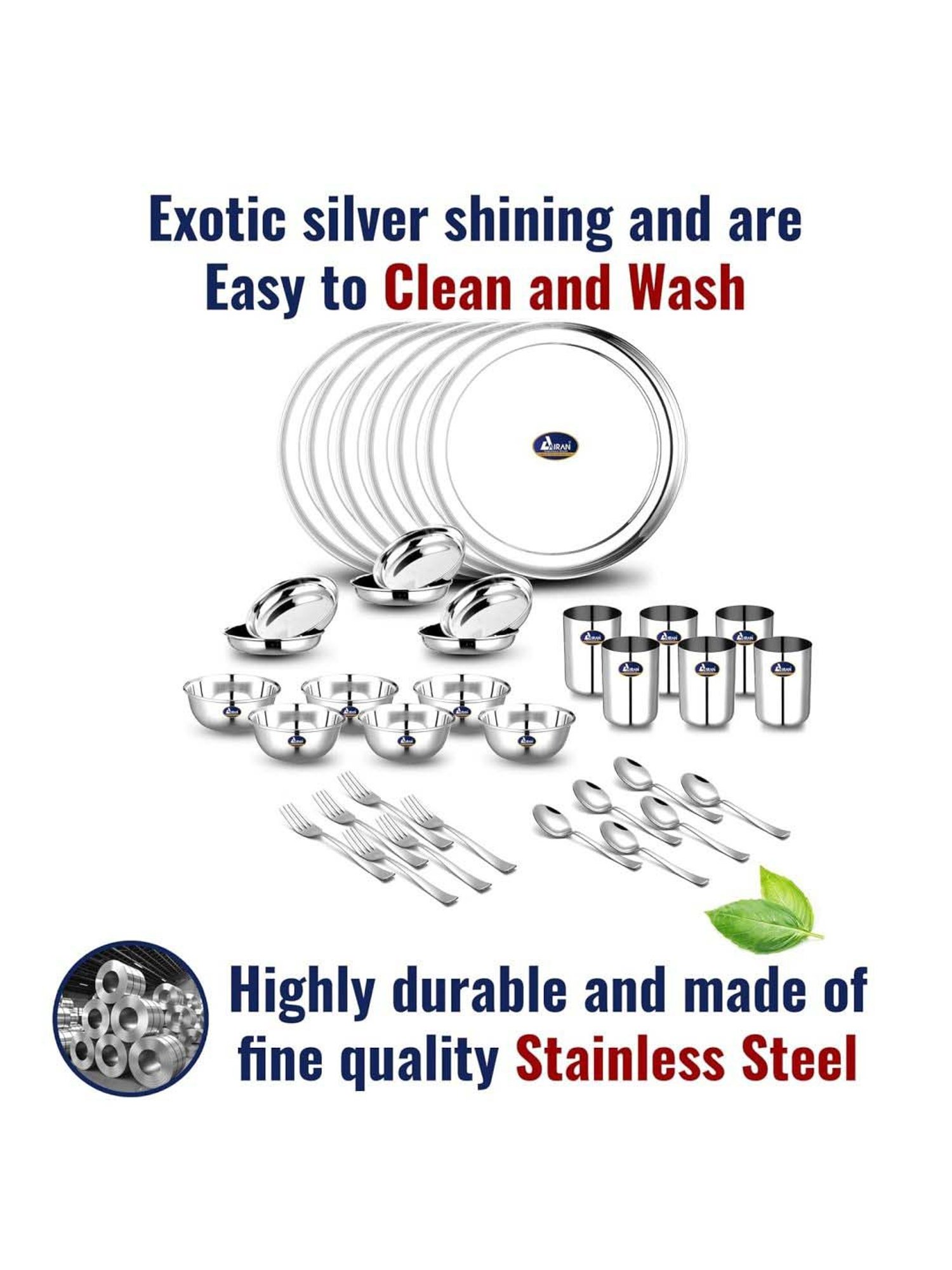 Airan Silver Stainless Steel 36 Pcs Dinner Set