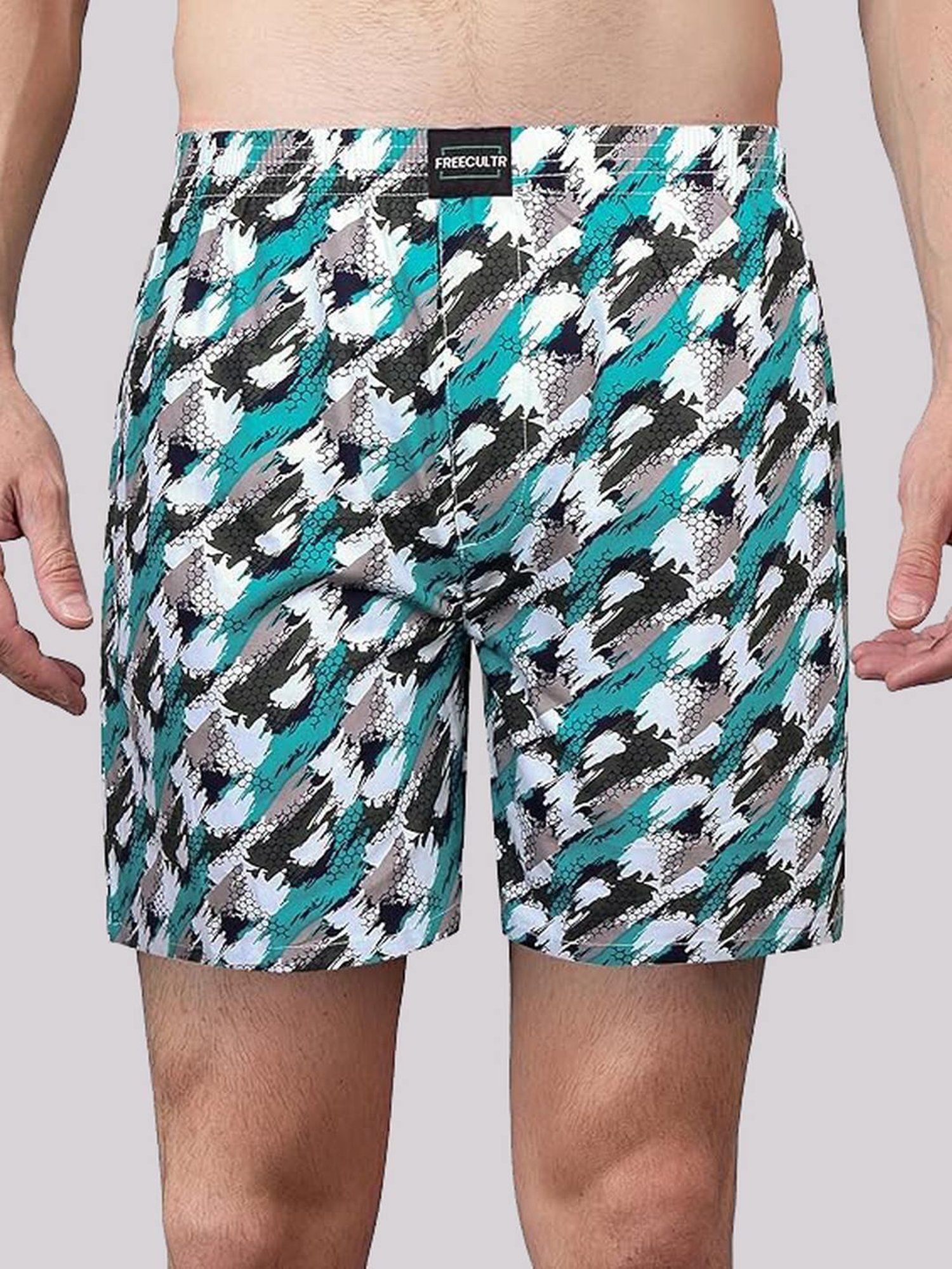 Freecultr Mesh Aqua Cotton Regular Fit Printed Lounge Shorts