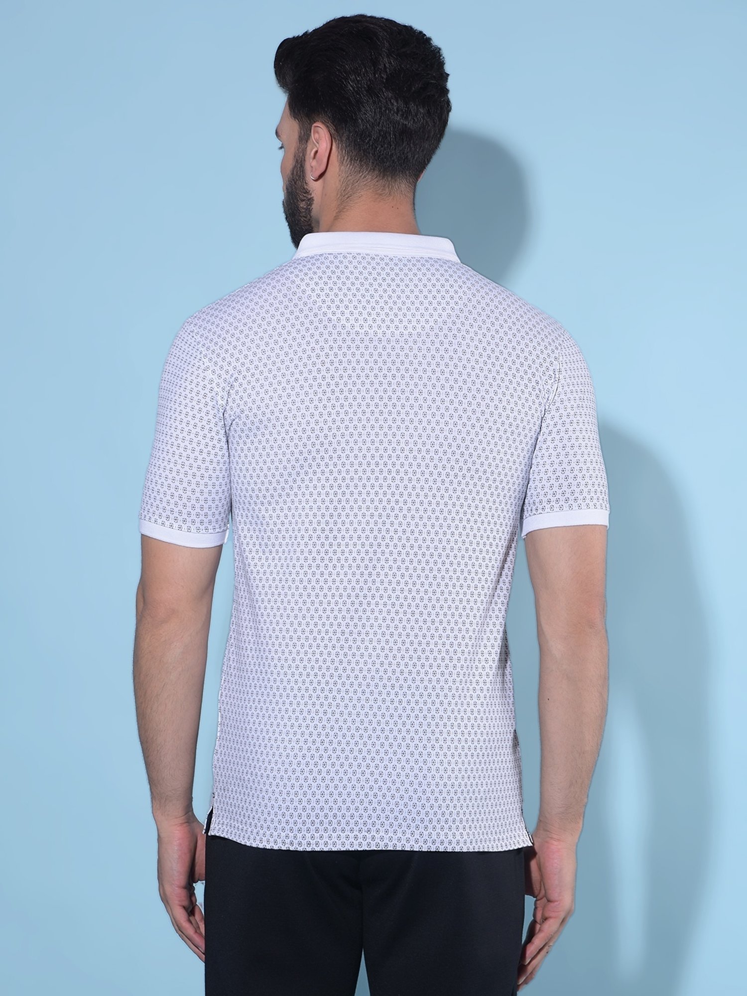 Crimsoune Club White Cotton Slim Fit Printed Polo T-Shirt