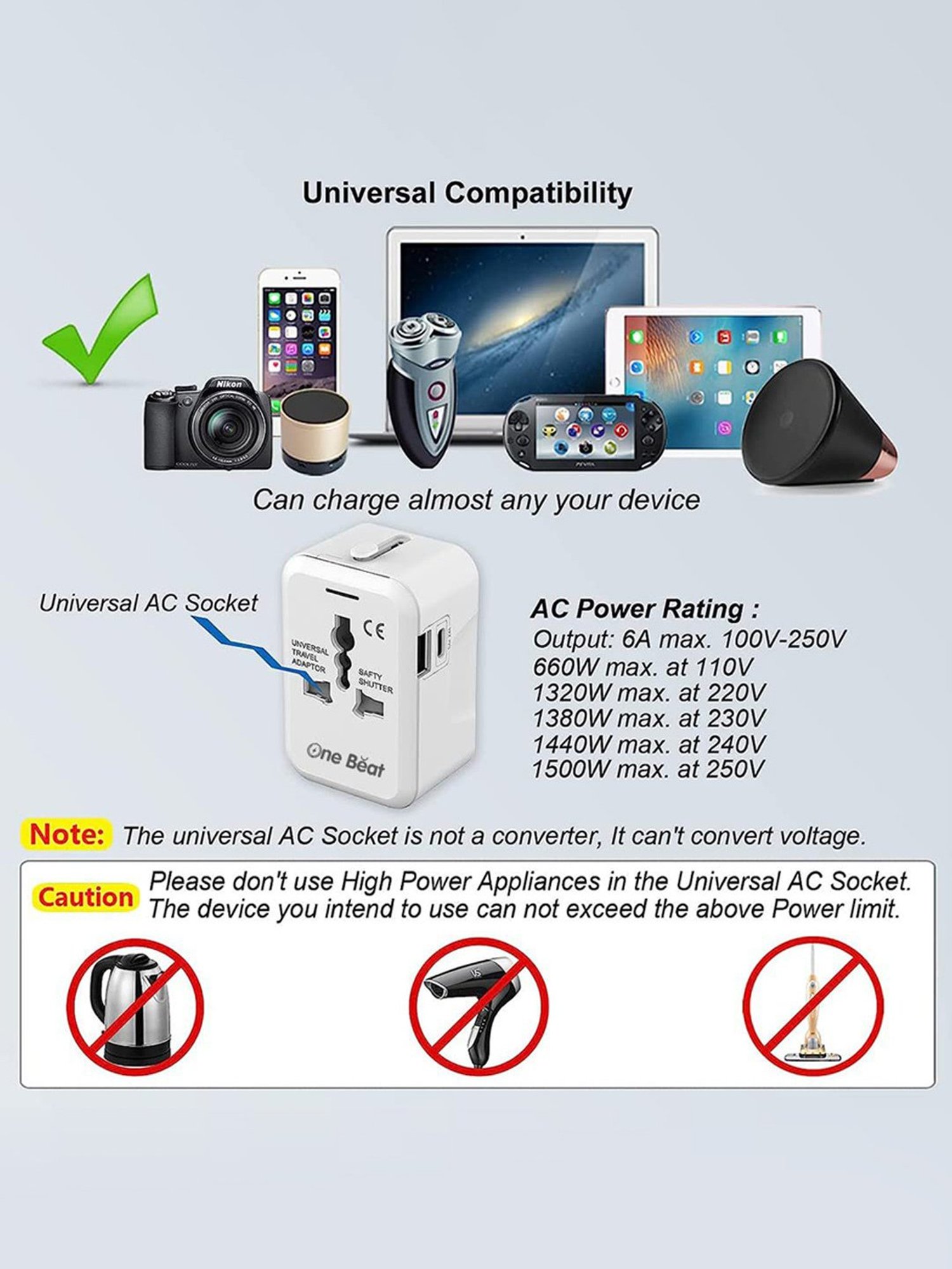 One Beat Worldwide Smart Plug and Wall Adapter (White)