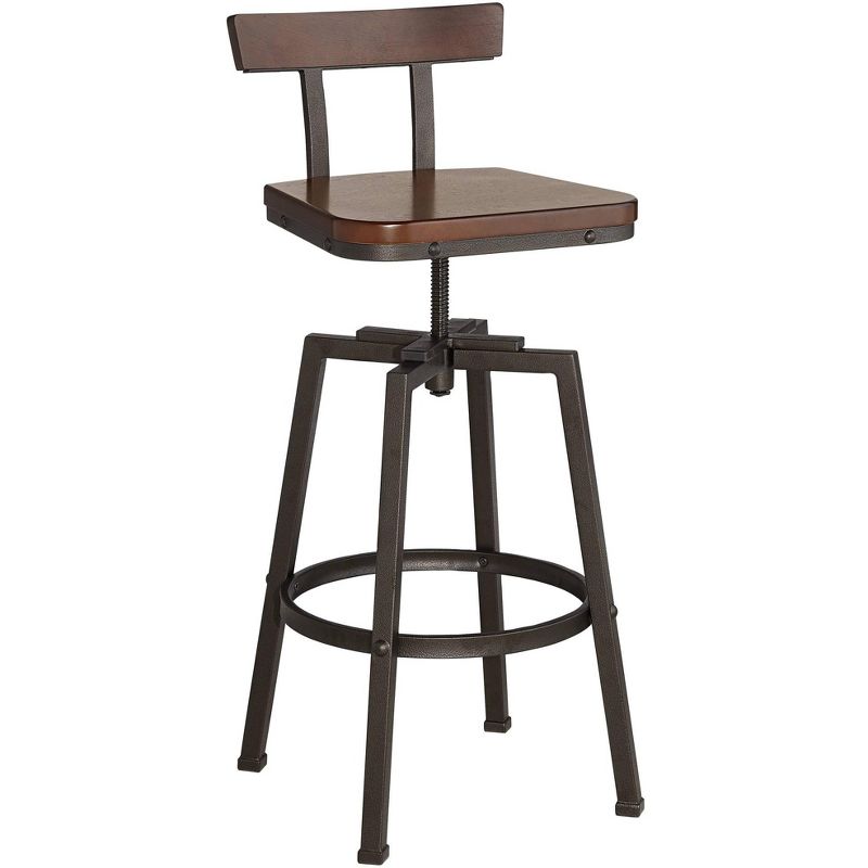Elm Lane Roark Dark Wood and Bronze Adjustable Swivel Barstool