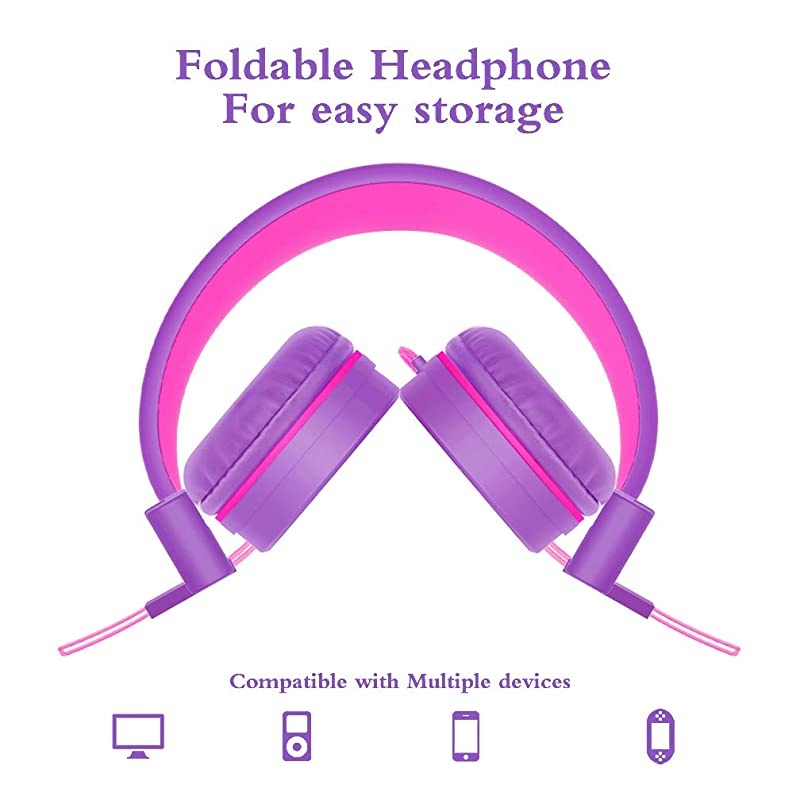 i37 Kids Headphones for Children Girls Boys Teens Foldable Adjustable On Ear Headphones with 35mm Jack for Cellphones Computer MP34 Kindle School