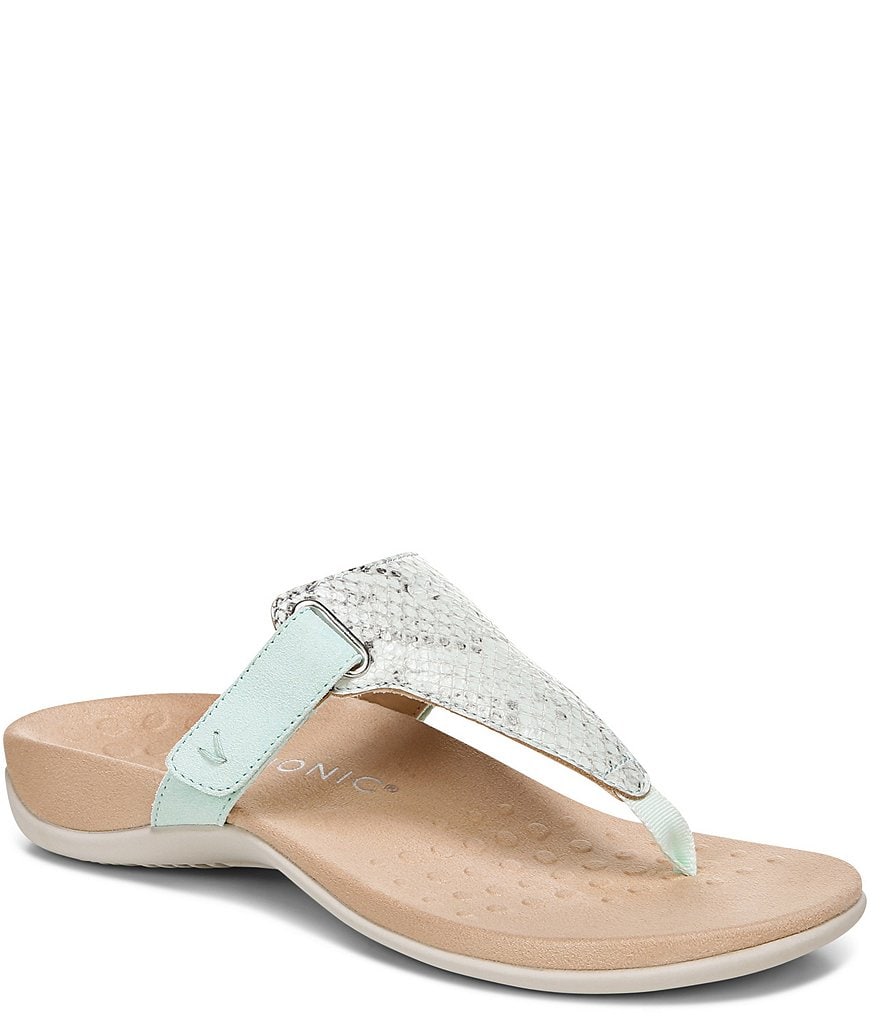 Vionic Wanda Snake Embossed T-Strap Sandals