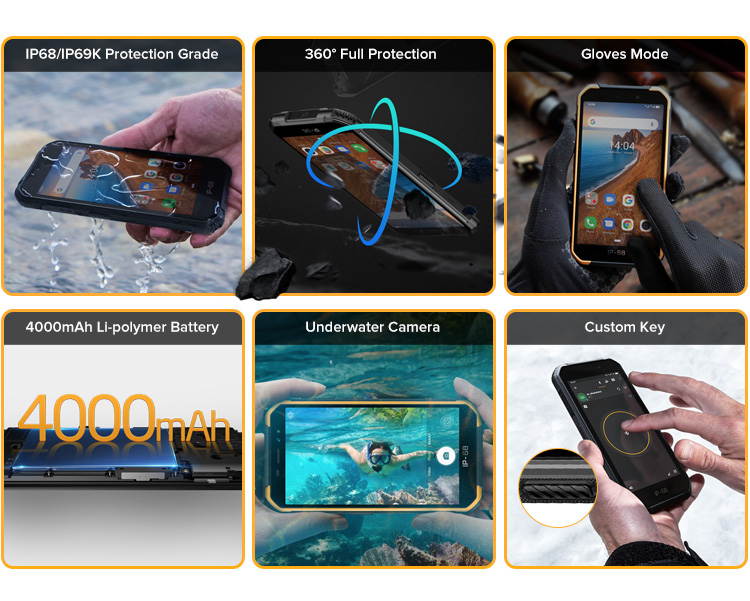 Ulefone Armor X6 Rugged Smartphone Unlocked, IP68 Waterproof Cell Phone, 5.0 inch, Android 9.0 2GB+16GB, 4000mAh Battery, Global 3G Dual SIM, LED Light, Face ID Compass+GPS Shockproof