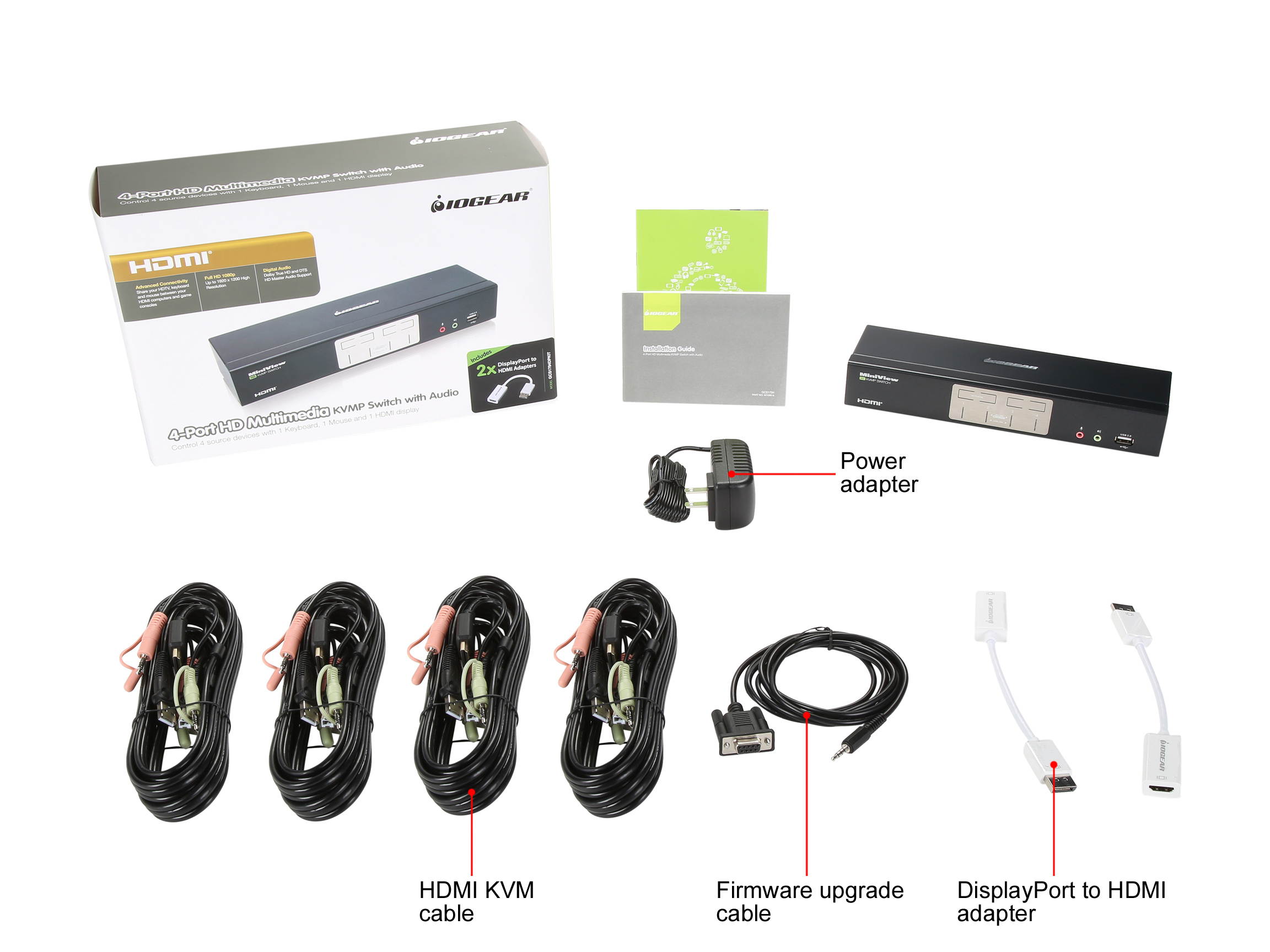 IOGEAR GCS1794DPKIT&nbsp;4-Port HDMI and DisplayPort KVMP Kit with USB Hub and Audio