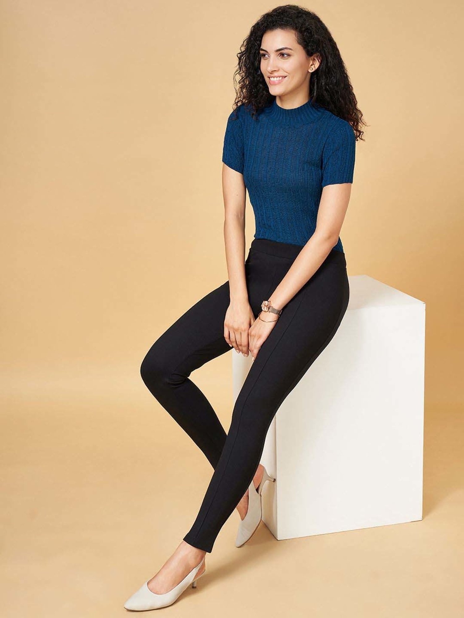 Annabelle by Pantaloons Blue Self Pattern Top