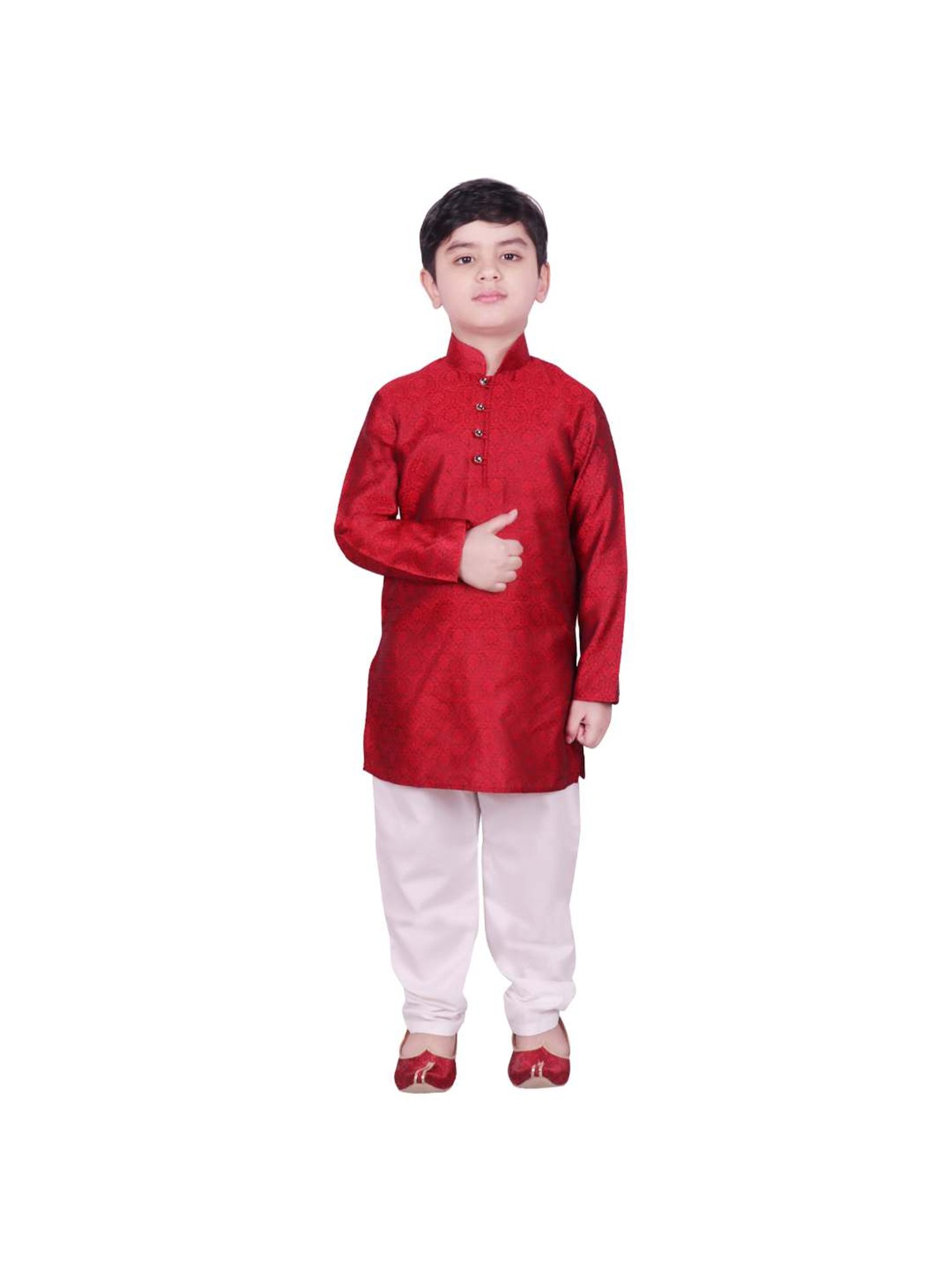 SG Yuvraj Kids Maroon & White Printed Kurta with Pyjama