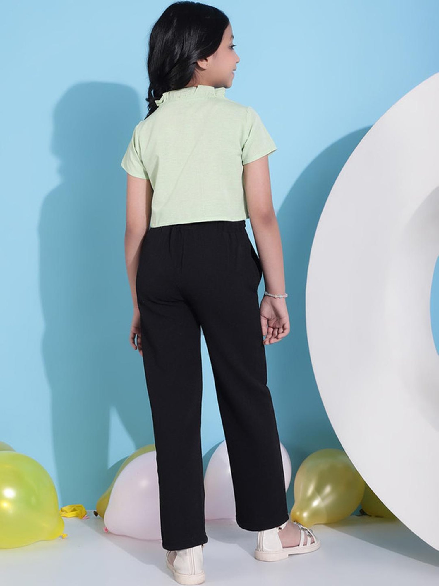 NEUDIS Kids Mint Green & Black Solid Top with Trousers