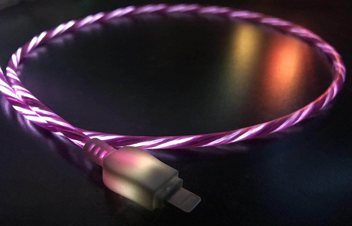 NTJ 39" Led Light-up USB Data Sync Charger Cable (STRIPED HOT PINK)