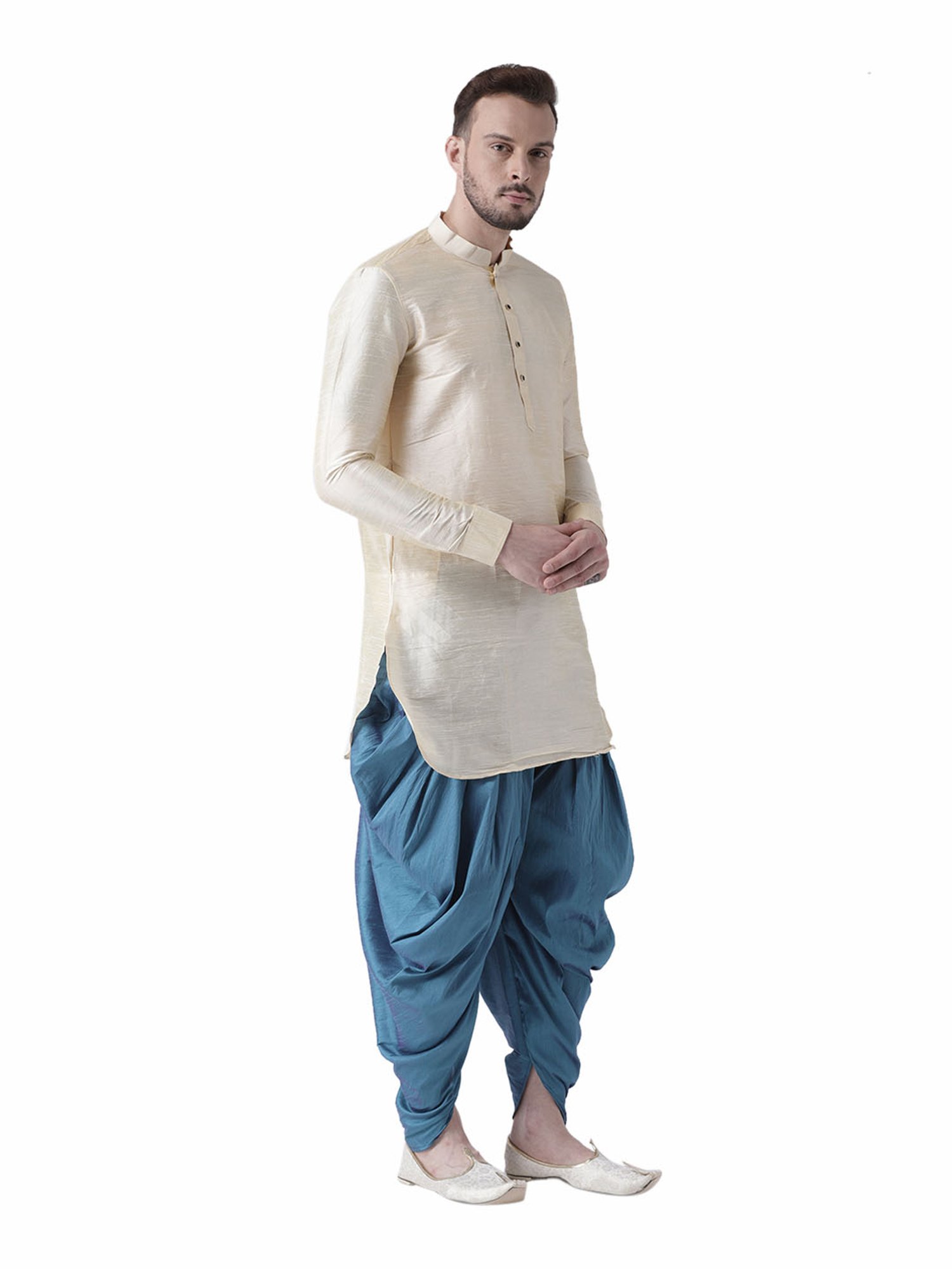 Deyann Beige & Blue Full Sleeves Kurta Set