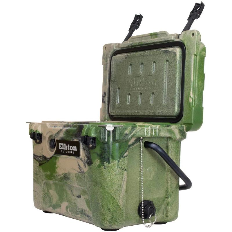 Elkton Outdoors ELK-ICE-20CAMO Heavy Duty Rotomolded Portable 20 Quart Commercial Grade Insulated Hardside Ice Chest Beverage Cooler, Camo