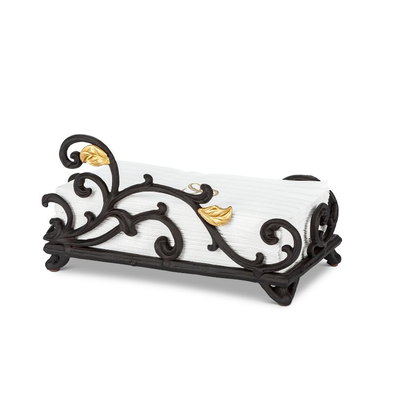 GG Collection Gold Leaf Espresso Brown Metal Guest Towl Holder or Napkin Holder