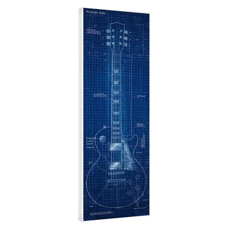 36" x 24" Blueprint Guitar In Blue Single Picture Frame White - PTM Images