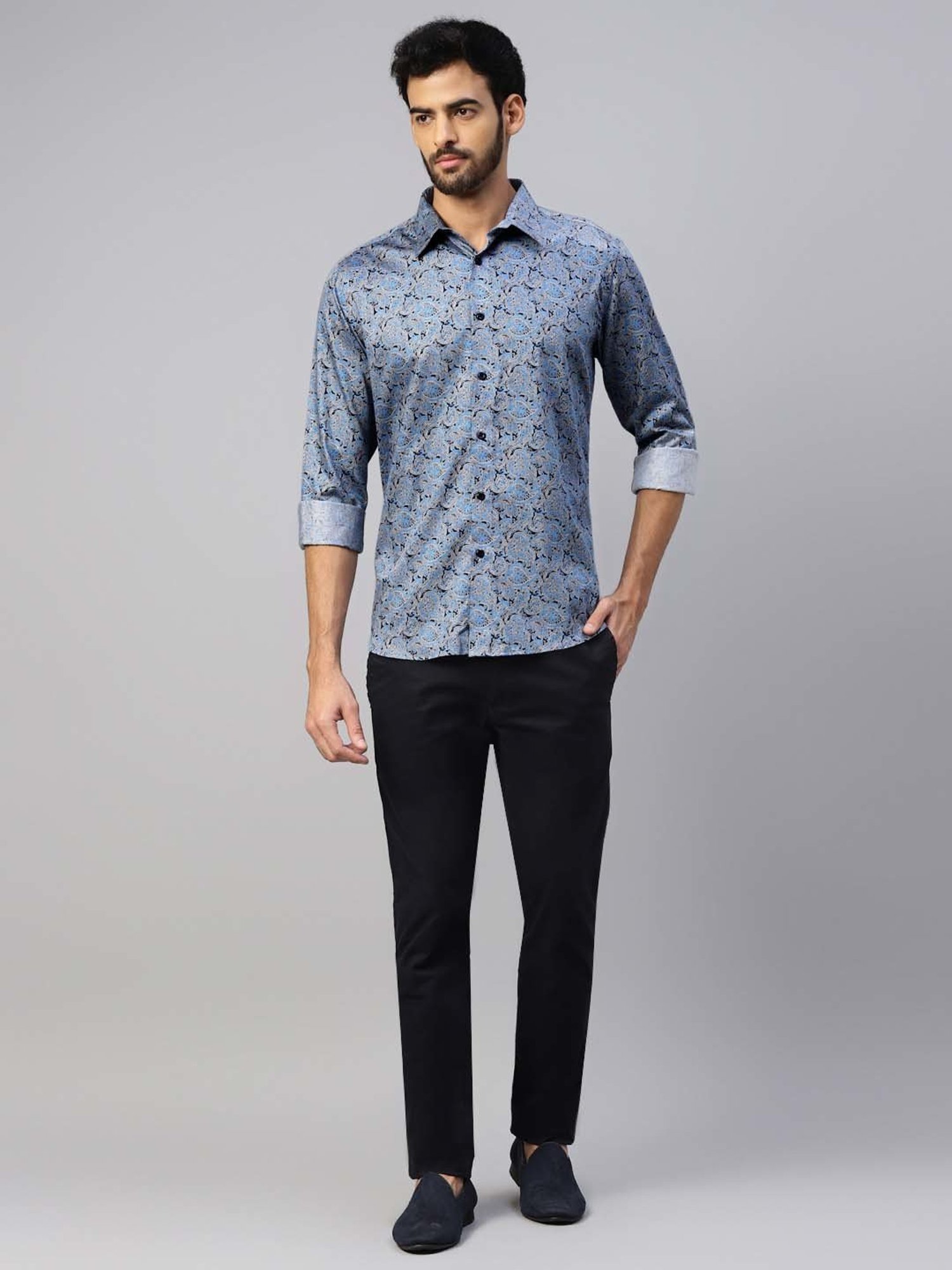 Don Vino Blue Slim Fit Printed Shirt