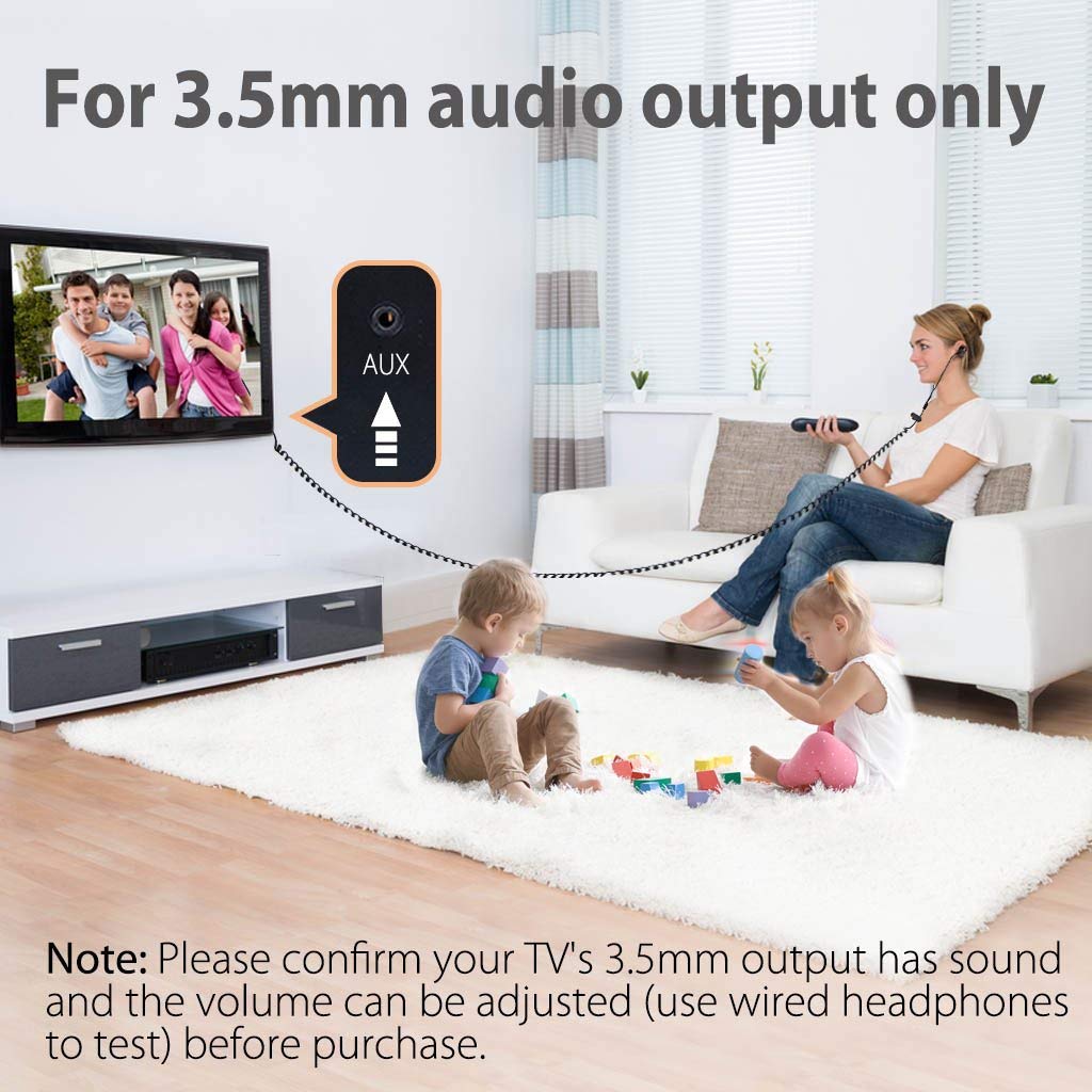 Headphones for TV with LONG CORD Earbuds, 12FT/3.5M Extension Cable Earphones Ear buds for PC, 3.5mm Audio Output, Metal Stereo In-Ear Wired Bass Headset with Spring Coil Wire - Avantree HF027