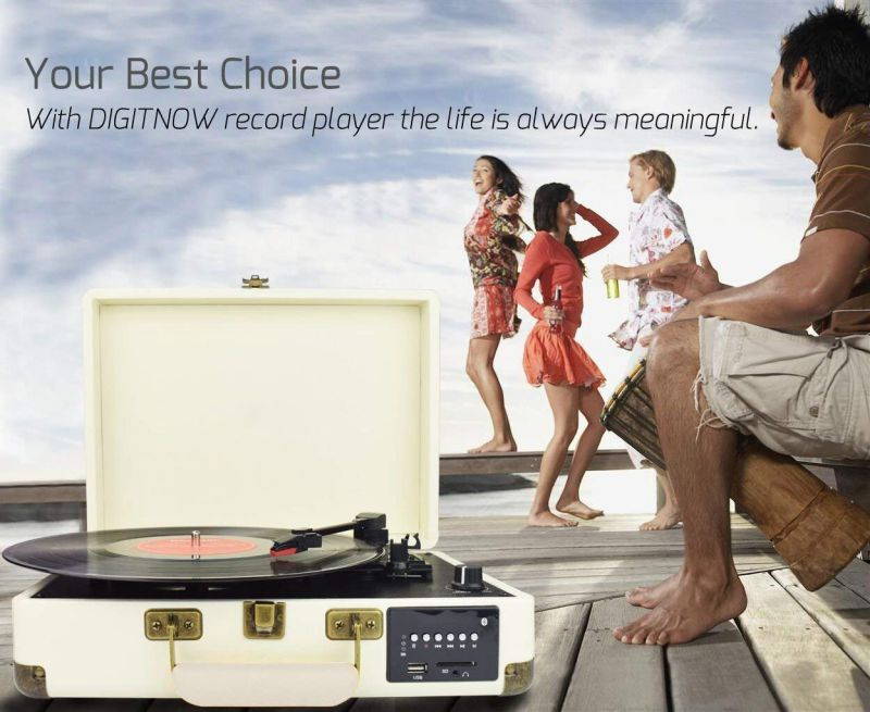 DIGITNOW Record Player, Turntable Suitcase with Multi-function Bluetooth/FM Radio/USB and SD Card Port/Vinyl to MP3 Converter