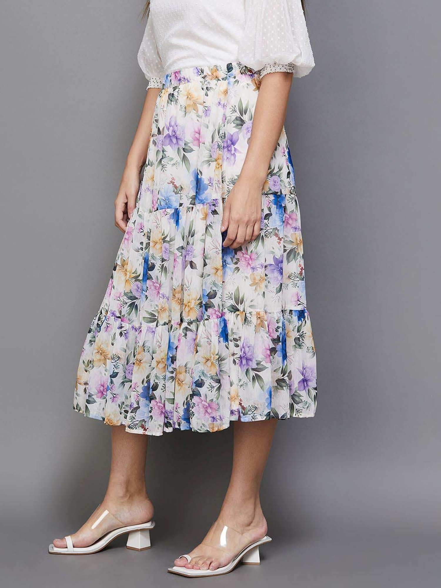 Code by Lifestyle White Printed A-Line Skirt