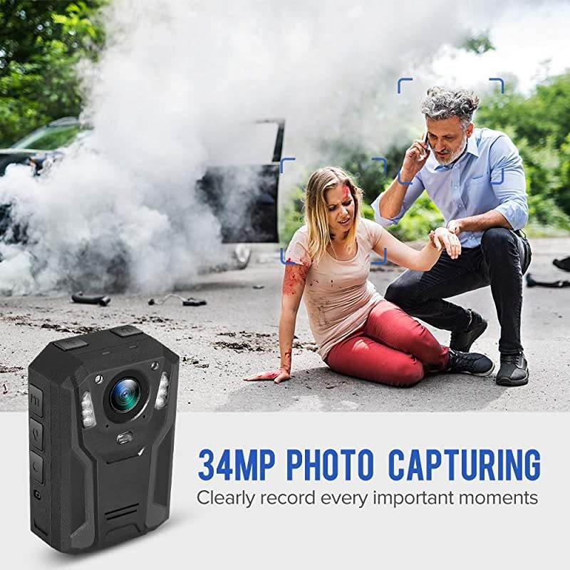 P100 1296P Body Mounted Camera 8-9hrs Recording Wearable Video Recorder Manually Night Vision for Law Enforcement (32G)