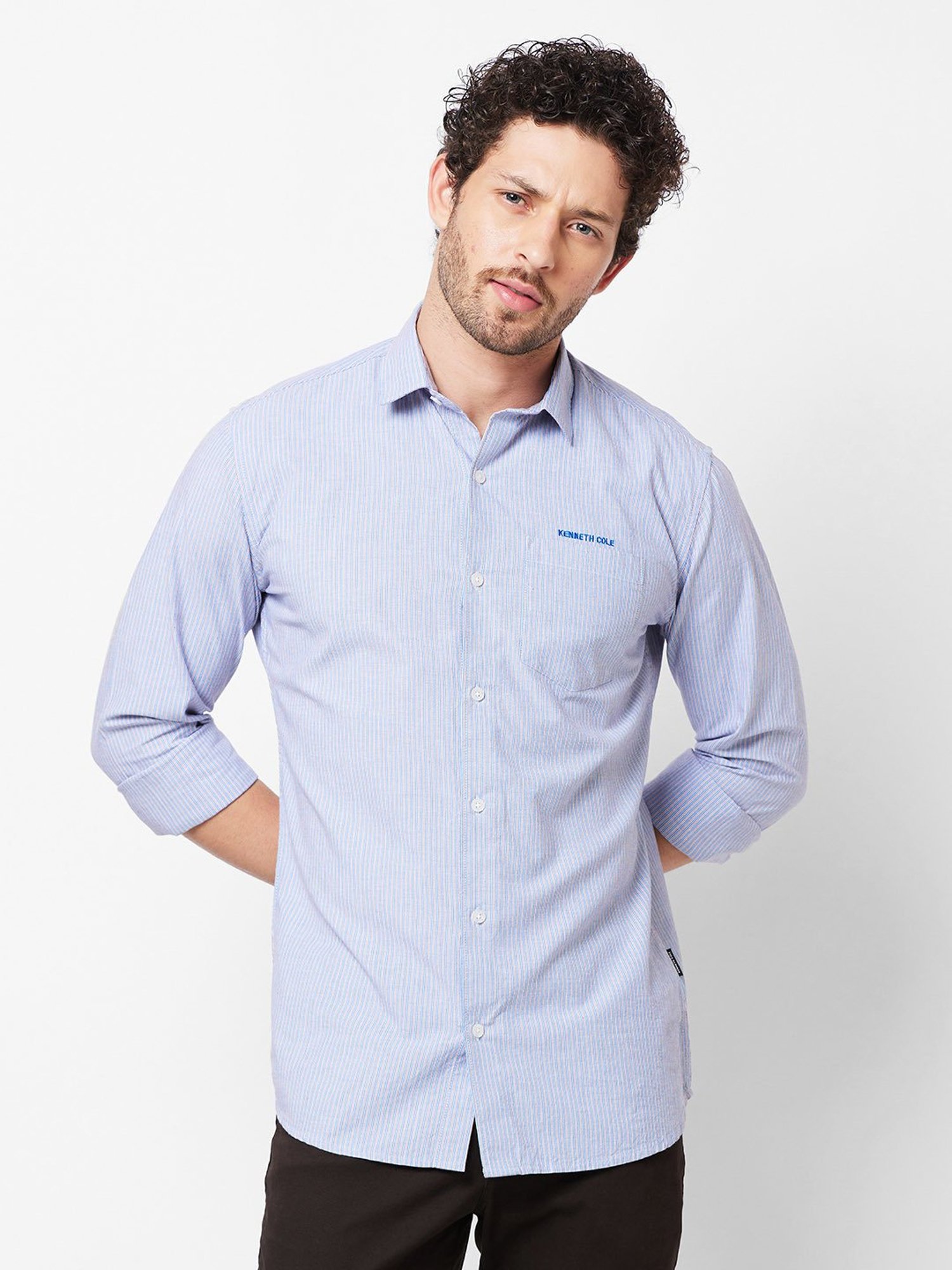 Kenneth Cole New York Blue Slim Fit Striped Shirt