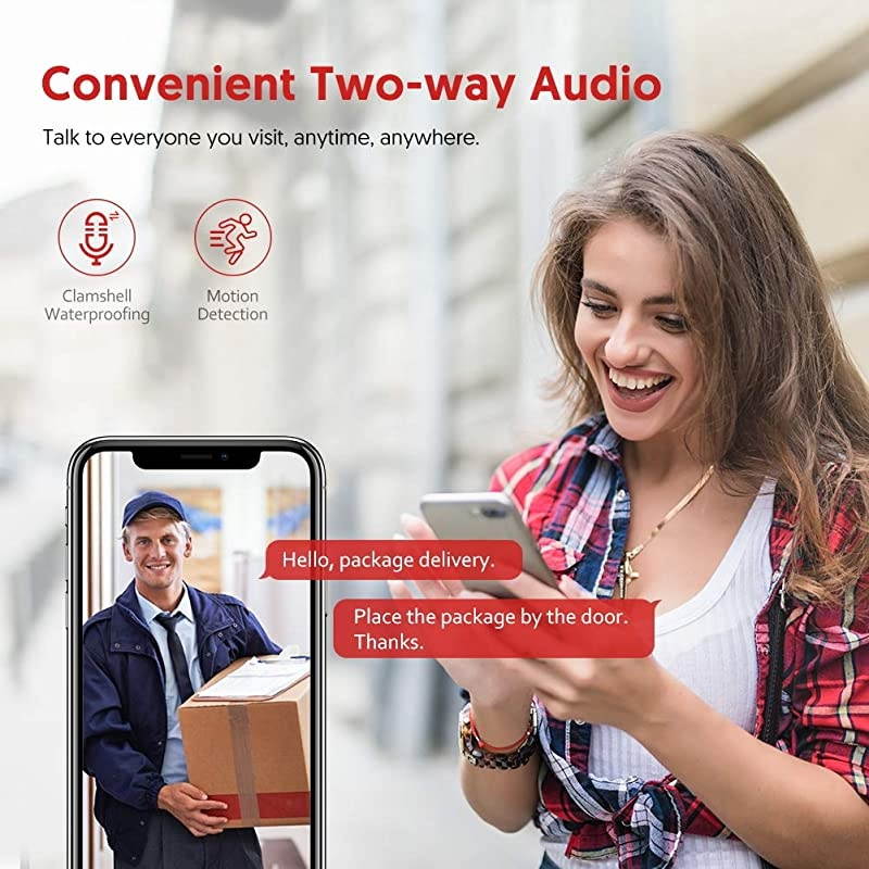 Outdoor Security Camera,  2.4G WiFi 1080P Surveillance Camera with PIR Passive Infrared Sensor, Motion Detection / Night Vision / Two Way Audio, Compatible with iOS & Android