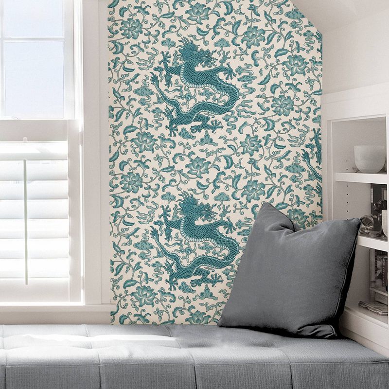 Brewster Peacock Chi'en Dragon Scalamandre Self Adhesive Wallpaper