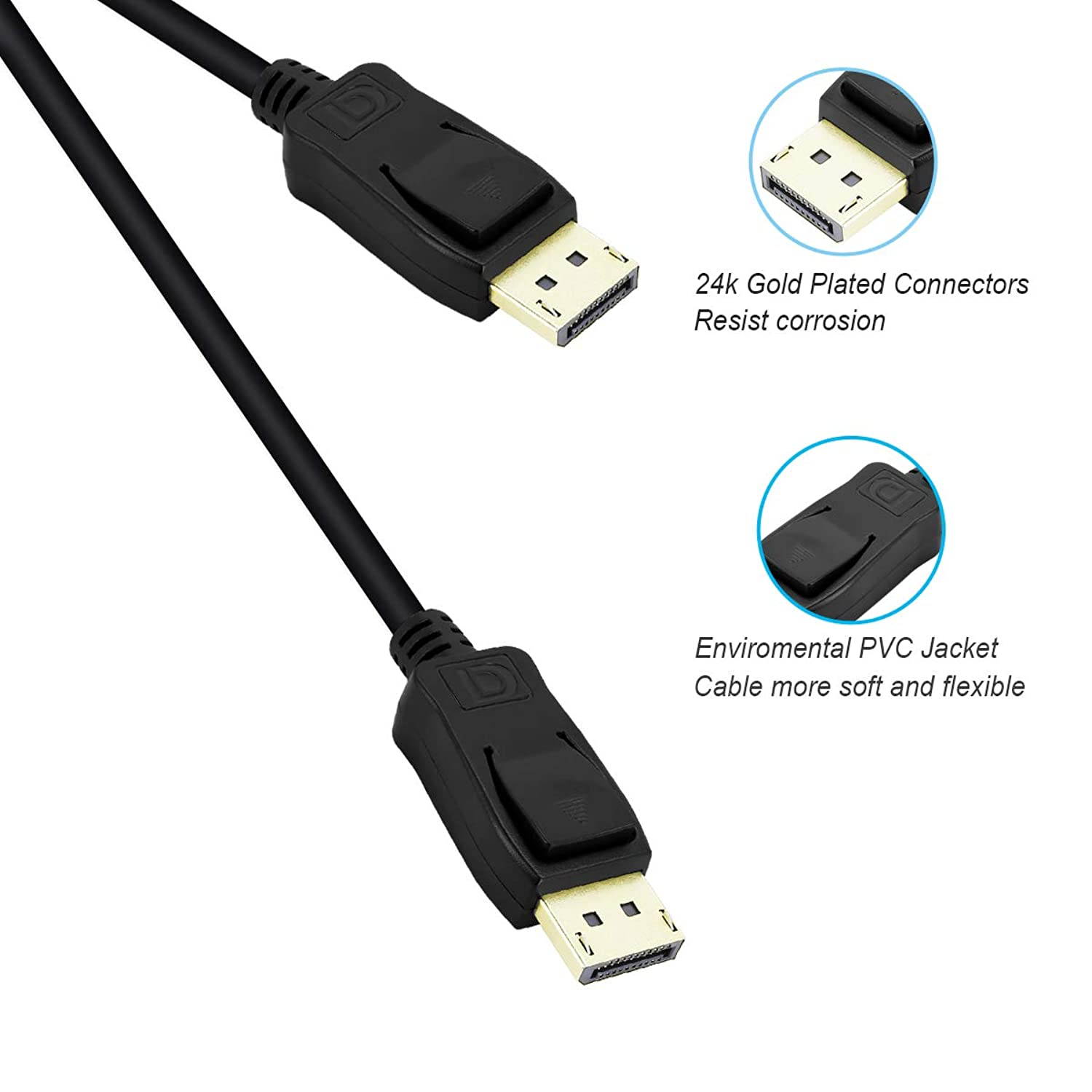 DisplayPort to DisplayPort 6 Feet Cable, Benfei DP to DP Male to Male Cable Gold-Plated Cord, Supports 4K@60Hz, 2K@144Hz Compatible for Lenovo, Dell, HP, ASUS and More