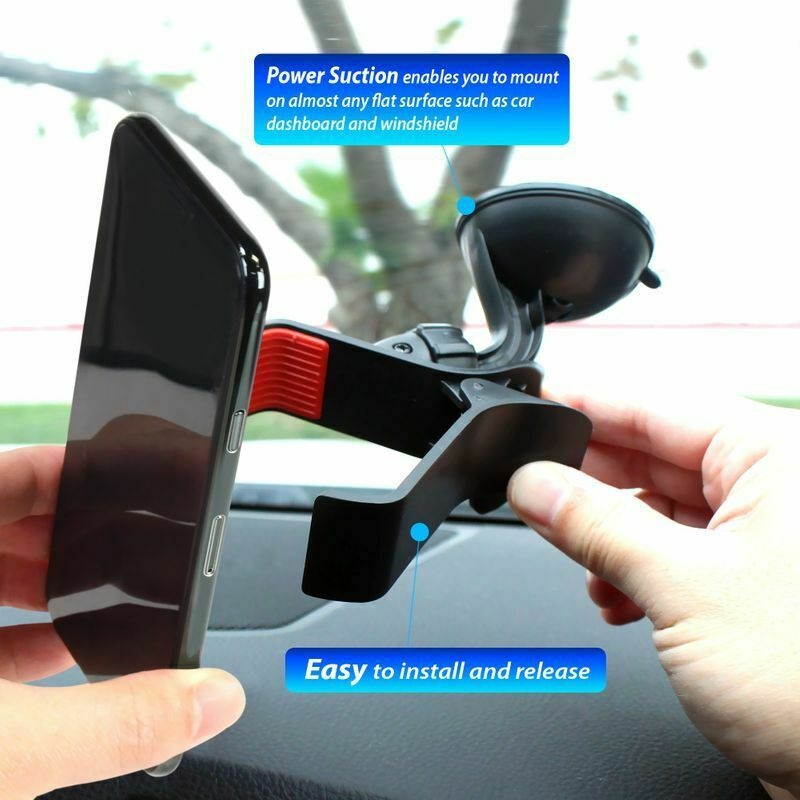 BLK 360&deg;Rotng Car Windshield Mount Holder Stand Bracket For iPhone Cell Phone
