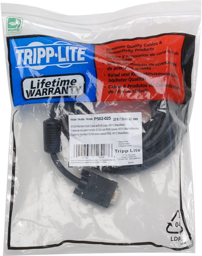 Tripp Lite VGA Coax Monitor Cable High Resolution cable with RGB coax (HD15 M/M) 25-ft.(P502-025)
