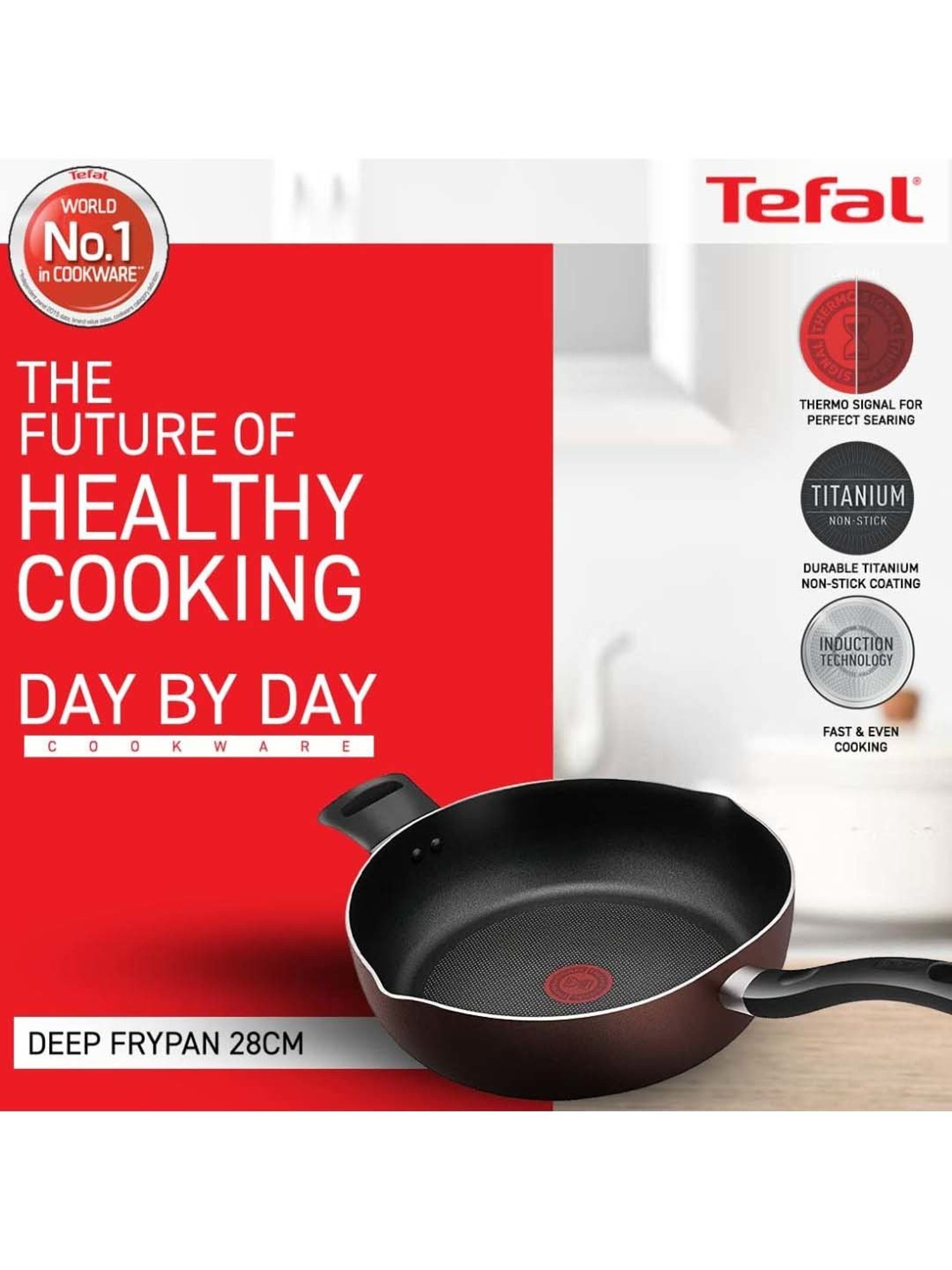 Tefal Day By Day Brown Aluminium 28 cm Non Stick Deep Fry Pan (1 L)