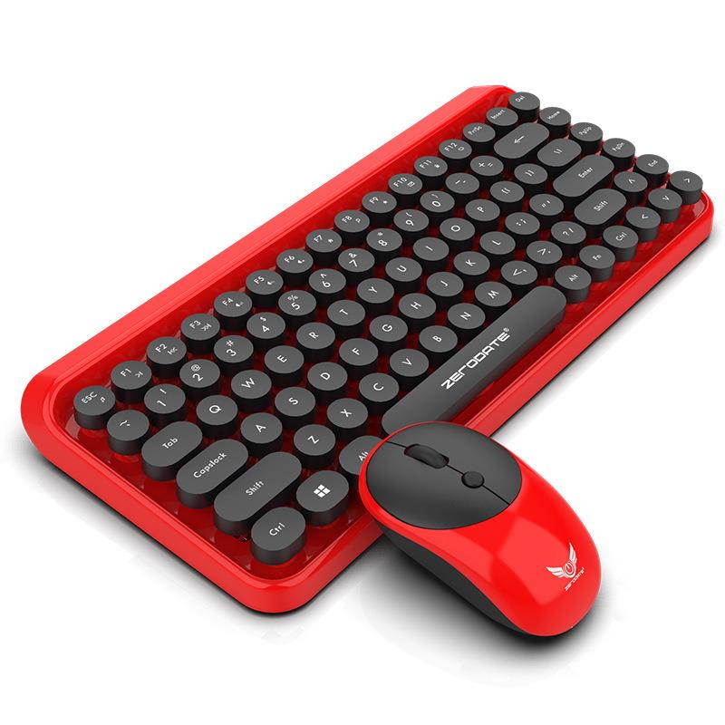 2.4G Wireless Keyboard and Mouse Set Retro Punk Keycap Desktop Notebook Office Wireless Fashion Mouse and Keyboard -Black and Red