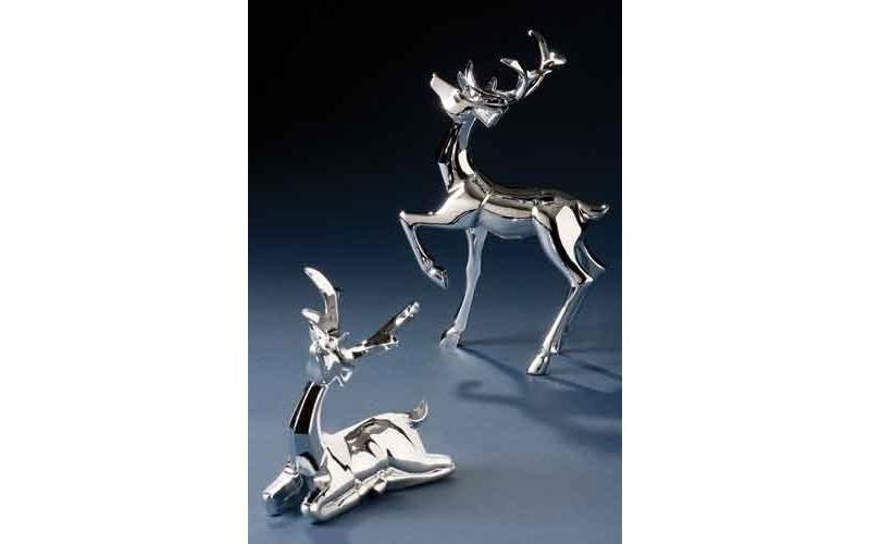 Roman Seated Silver Plated Chiseled Christmas Reindeer Figure