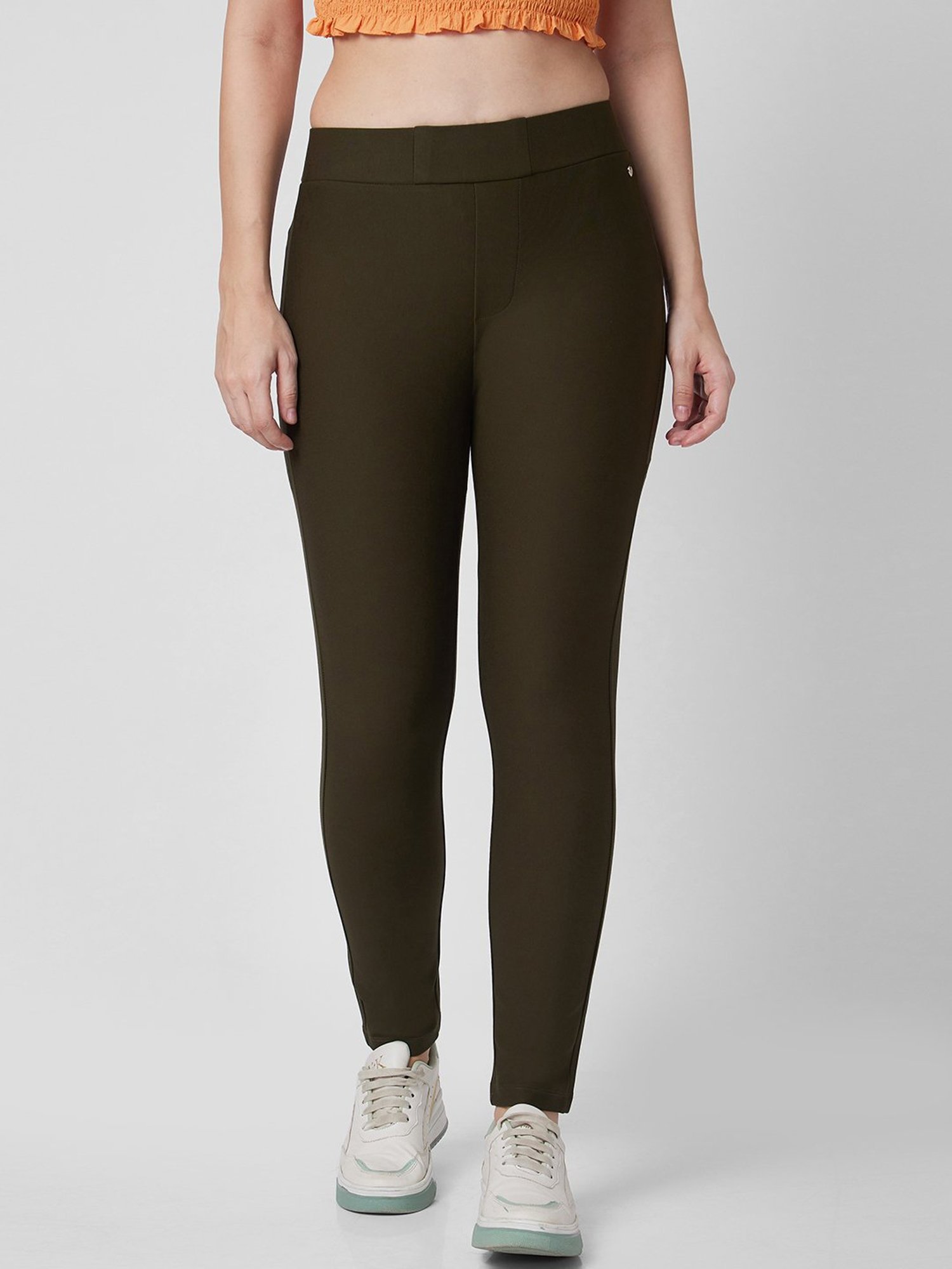 Spykar Olive Blended Slim Fit Jeggings