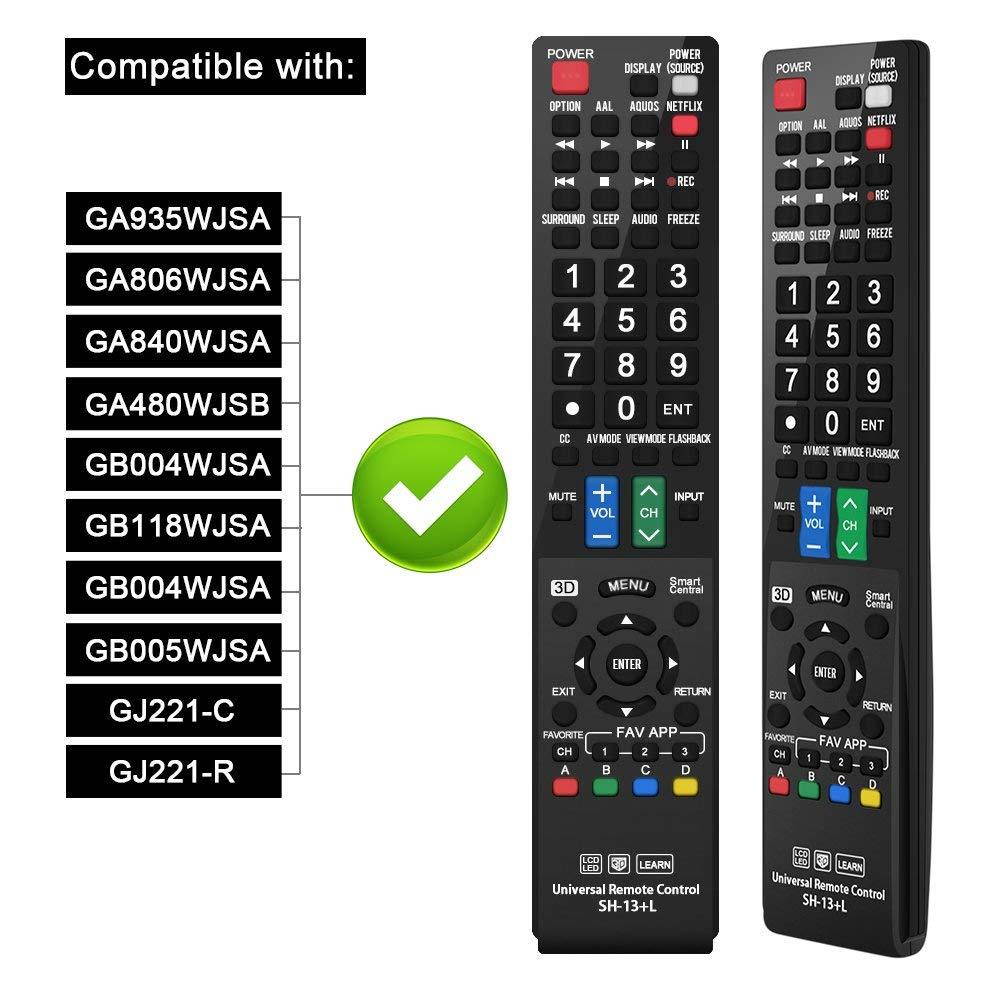 Gvirtue Universal Remote Control Compatible Replacement for Sharp Smart TV/ HDTV/ 3D/ LCD/ LED, GA935WJSA GA806WJSA GA840WJSA GA480WJSB GB004WJSA GB118WJSA GB004WJSA GB005WJSA GJ221-C GJ221-R